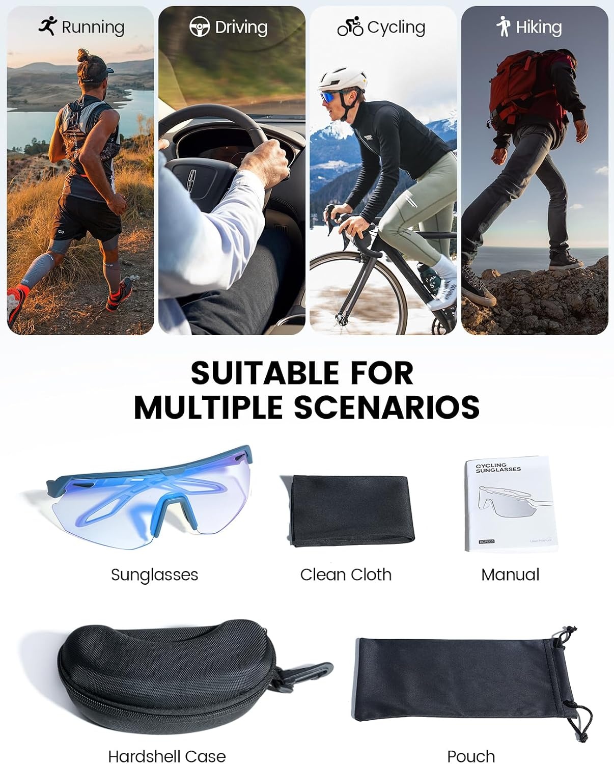 image:imageLamicall 24g Polarized Sports Sunglasses for Men Women UV400 Protection Sun Glasses for Baseball Running Cycling FishingBlue Framephotochromic Blue Lens