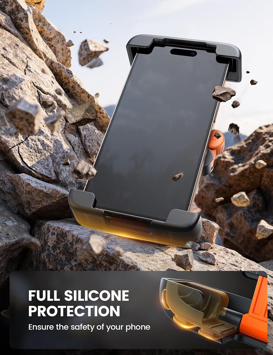 image:imageLamicall Bike Motorcycle Phone Mount Holder 1s Quick Lock Bike Cell Phone Holder Clip Bicycle Scooter Handlebar Clamp for iPhone 17 16 15 Pro Max Galaxy S25 Ultra 672 PhonesOrange
