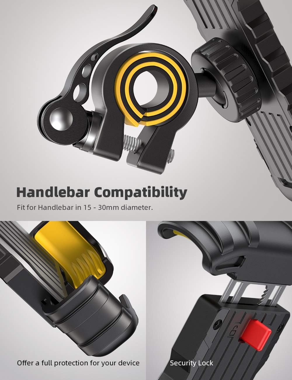 image:imageLamicall Bike Phone Holder Motorcycle Mount OneHand Operation Lockable 360 Rotation Handlebar Clamp for 4768 iPhone 17 Pro Max Air Rubber Protect Road Mountain Bike EBike Scooter HolderYellow