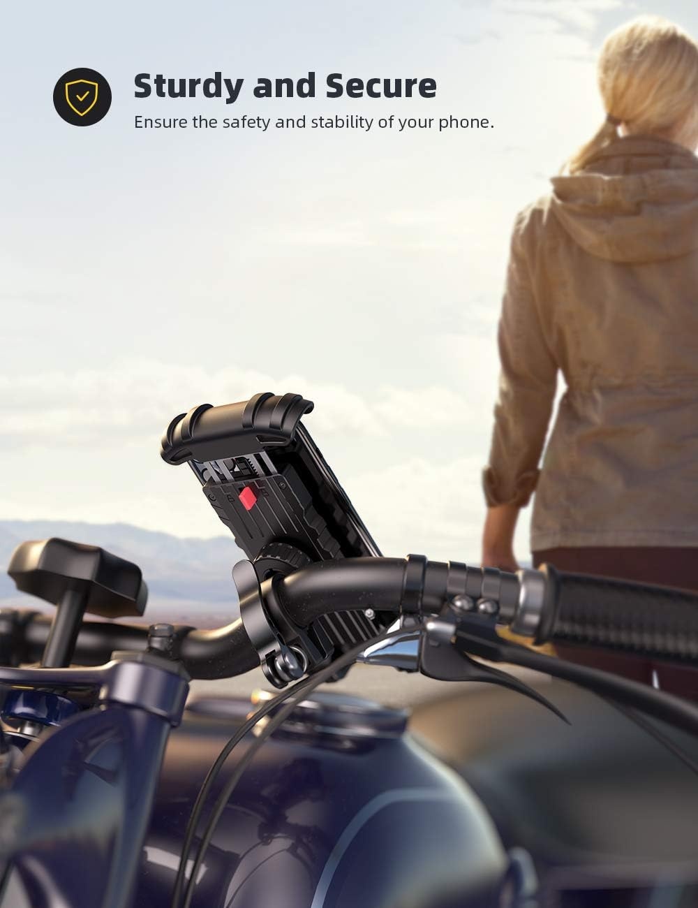 image:imageLamicall Bike Phone Holder Motorcycle Mount OneHand Operation Lockable 360 Rotation Handlebar Clamp for 4768 iPhone 17 Pro Max Air Rubber Protect Road Mountain Bike EBike Scooter HolderYellow