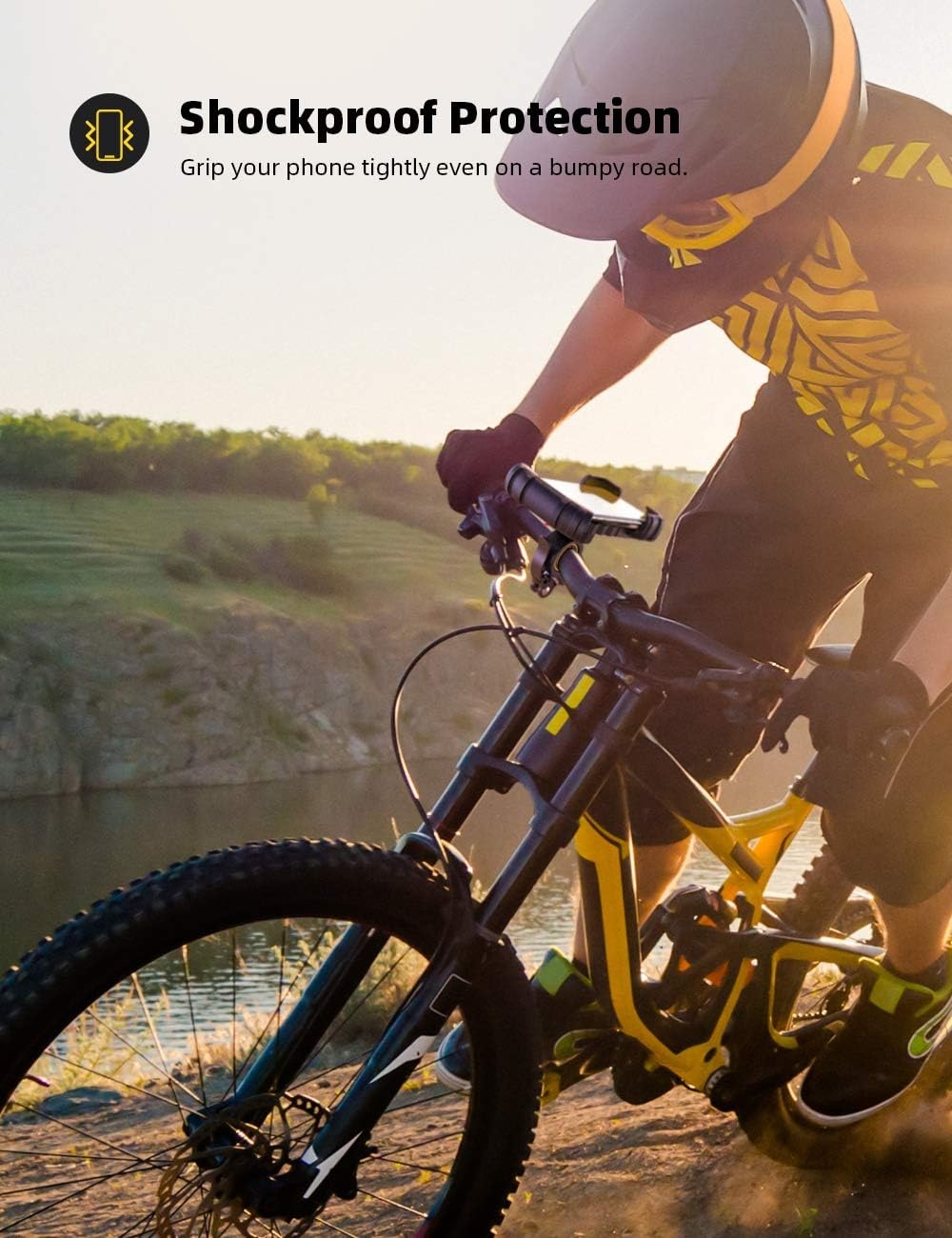 image:imageLamicall Bike Phone Holder Motorcycle Mount OneHand Operation Lockable 360 Rotation Handlebar Clamp for 4768 iPhone 17 Pro Max Air Rubber Protect Road Mountain Bike EBike Scooter HolderYellow