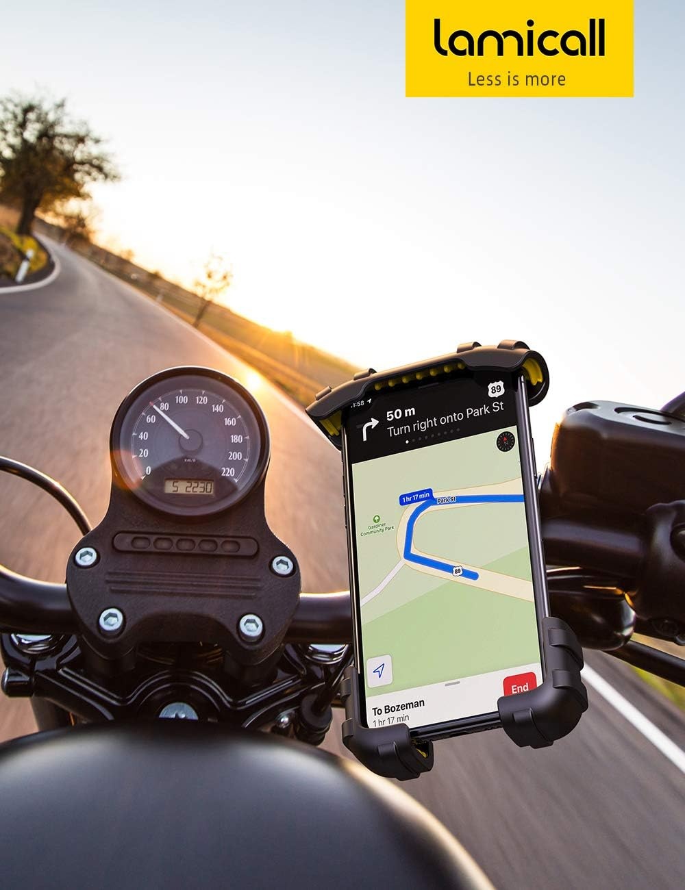 image:imageLamicall Bike Phone Holder Motorcycle Mount OneHand Operation Lockable 360 Rotation Handlebar Clamp for 4768 iPhone 17 Pro Max Air Rubber Protect Road Mountain Bike EBike Scooter HolderYellow
