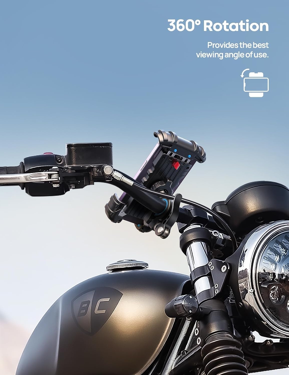 image:imageLamicall Bike Phone Holder Motorcycle Mount OneHand Operation Lockable 360 Rotation Handlebar Clamp for 4768 iPhone 17 Pro Max Air Rubber Protect Road Mountain Bike EBike Scooter HolderBlue