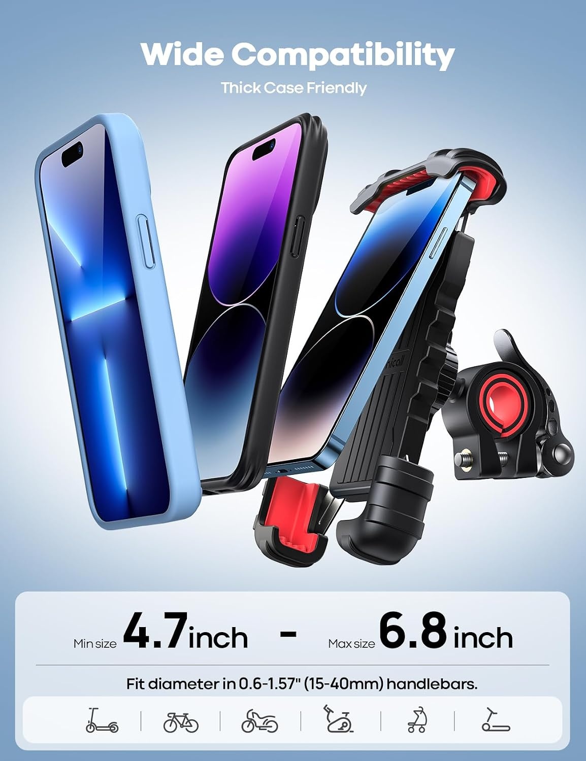 image:imageLamicall Bike Phone Holder Motorcycle Mount OneHand Operation Lockable 360 Rotation Handlebar Clamp for 4768 iPhone 17 Pro Max Air Rubber Protect Road Mountain Bike EBike Scooter HolderRed
