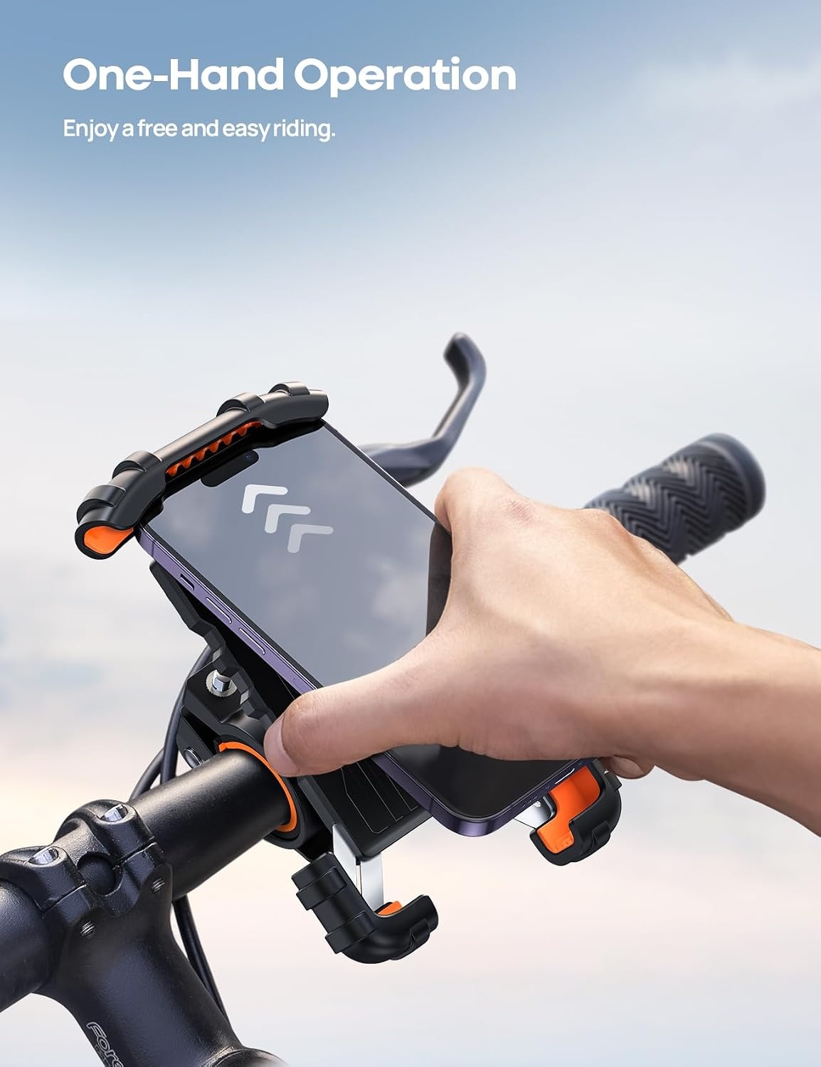image:imageLamicall Bike Phone Holder Motorcycle Mount OneHand Operation Lockable 360 Rotation Handlebar Clamp for 4768 iPhone 17 Pro Max Air Rubber Protect Road Mountain Bike EBike Scooter HolderOrange