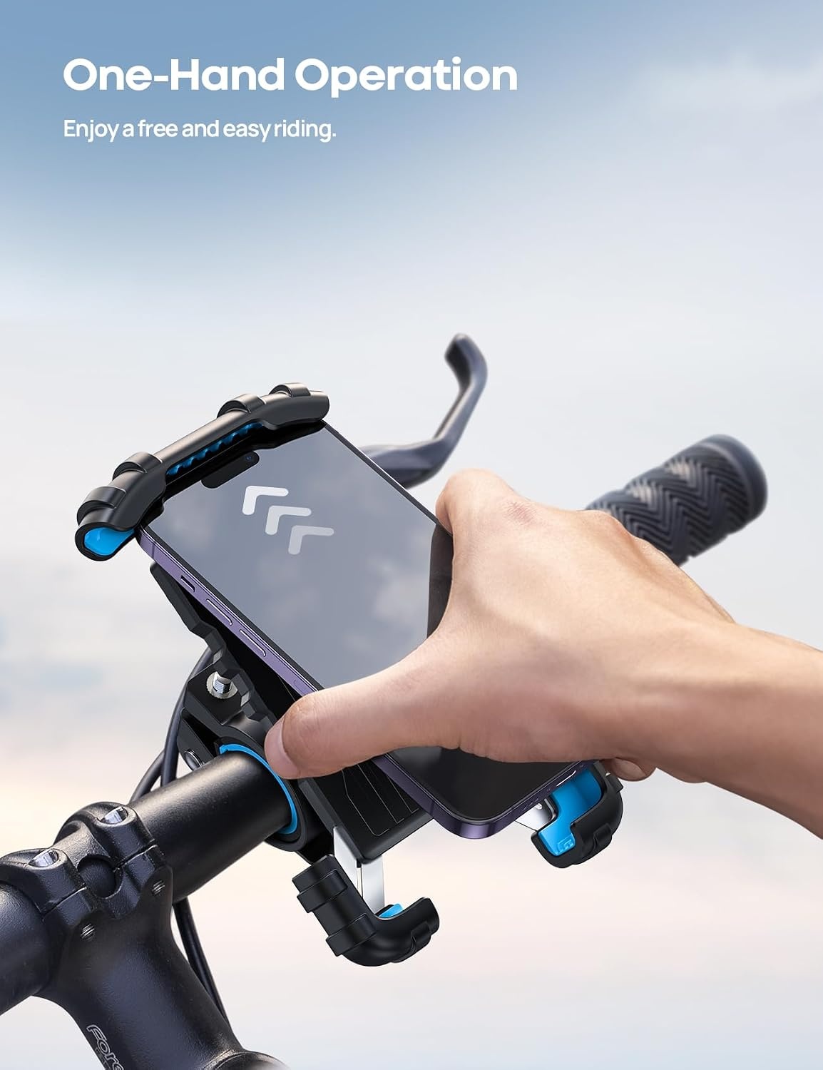 image:imageLamicall Bike Phone Holder Motorcycle Mount OneHand Operation Lockable 360 Rotation Handlebar Clamp for 4768 iPhone 17 Pro Max Air Rubber Protect Road Mountain Bike EBike Scooter HolderBlue