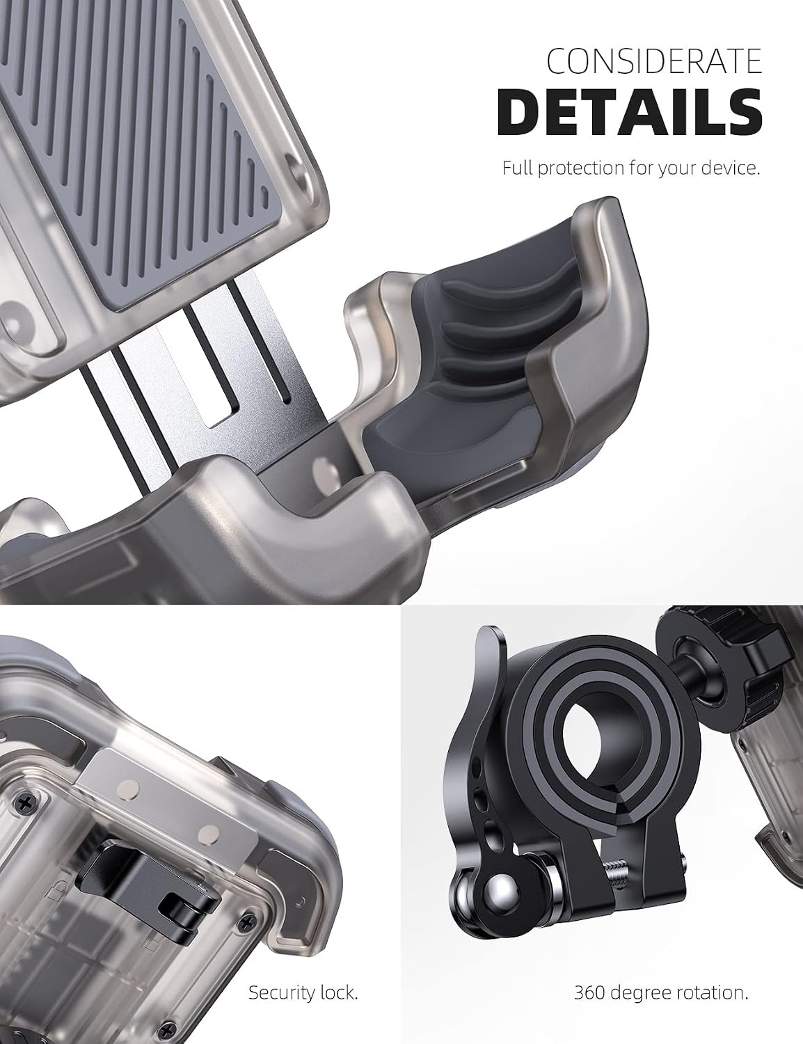 image:imageLamicall Bike Phone Mount Holder Motorcycle Phone Mount Adjustable Cell Phone Holder Gifts EBike Bicycle Scooter Handlebar Cradle Clip for iPhone Air 17 Pro Max 16 15 Plus 14 4768 PhoneTransparent