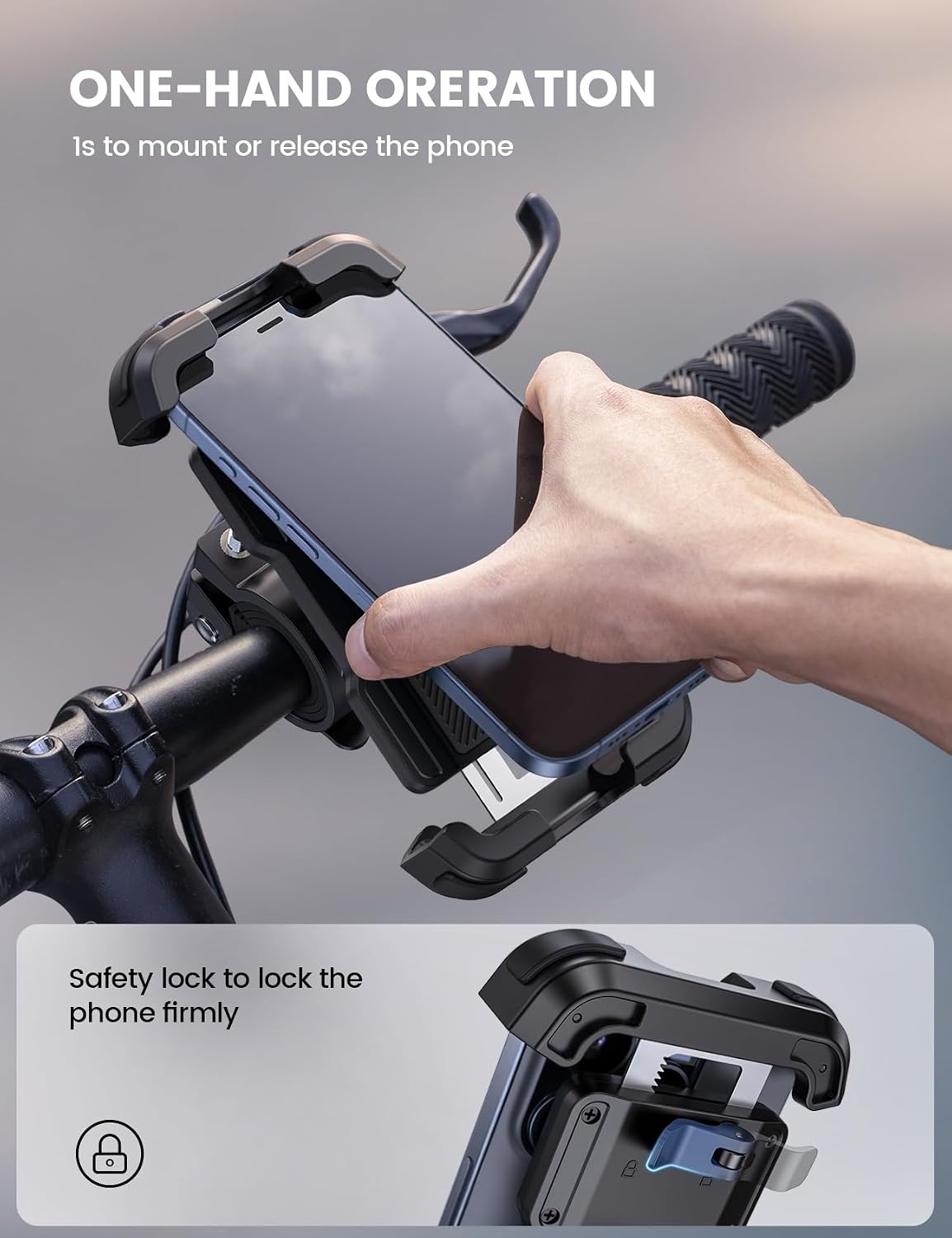 image:imageLamicall Bike Phone Mount Holder Motorcycle Phone Mount Adjustable Cell Phone Holder Gifts EBike Bicycle Scooter Handlebar Cradle Clip for iPhone Air 17 Pro Max 16 15 Plus 14 4768 PhoneBlack