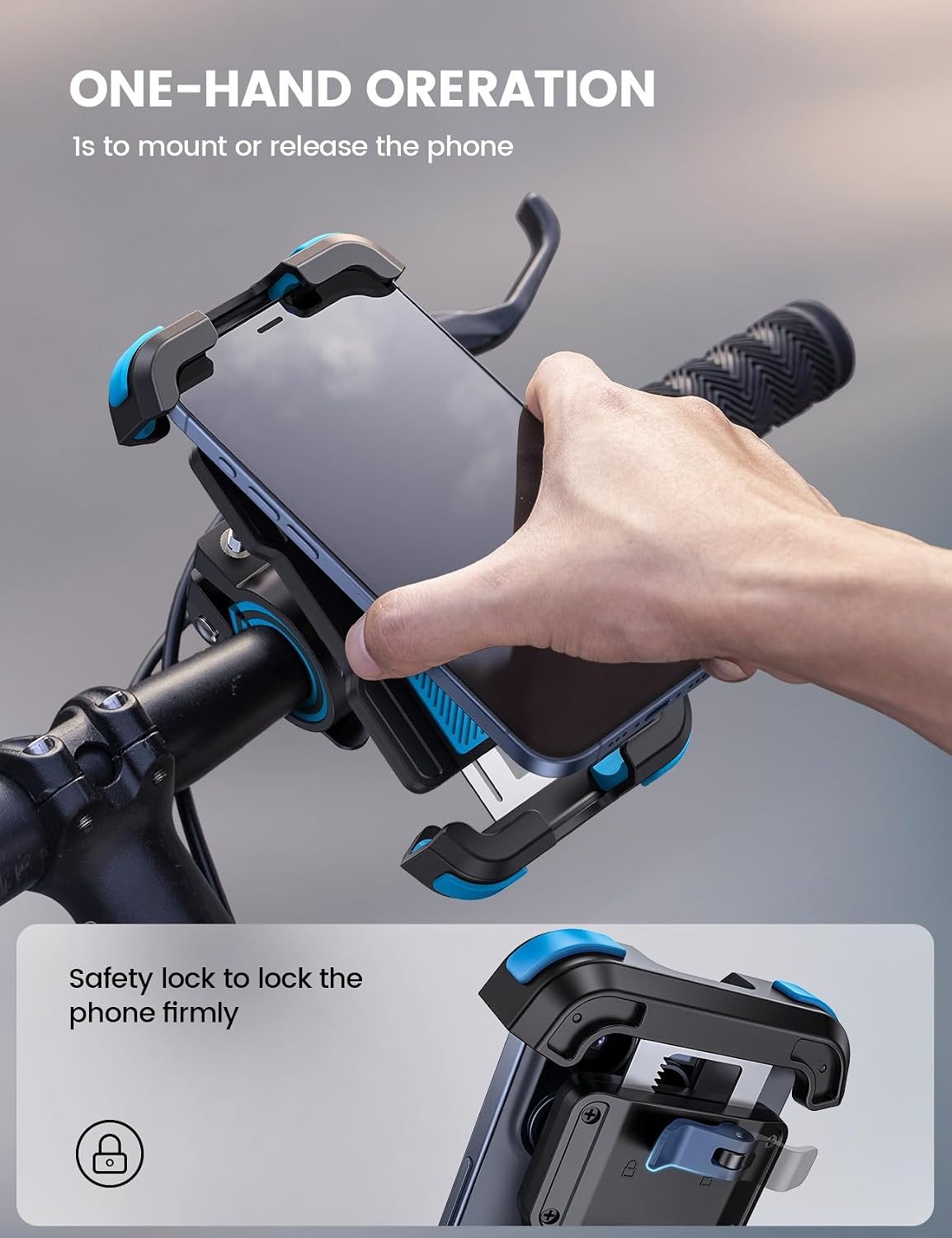 image:imageLamicall Bike Phone Mount Holder Motorcycle Phone Mount Adjustable Cell Phone Holder Gifts EBike Bicycle Scooter Handlebar Cradle Clip for iPhone Air 17 Pro Max 16 15 Plus 14 4768 PhoneBlue