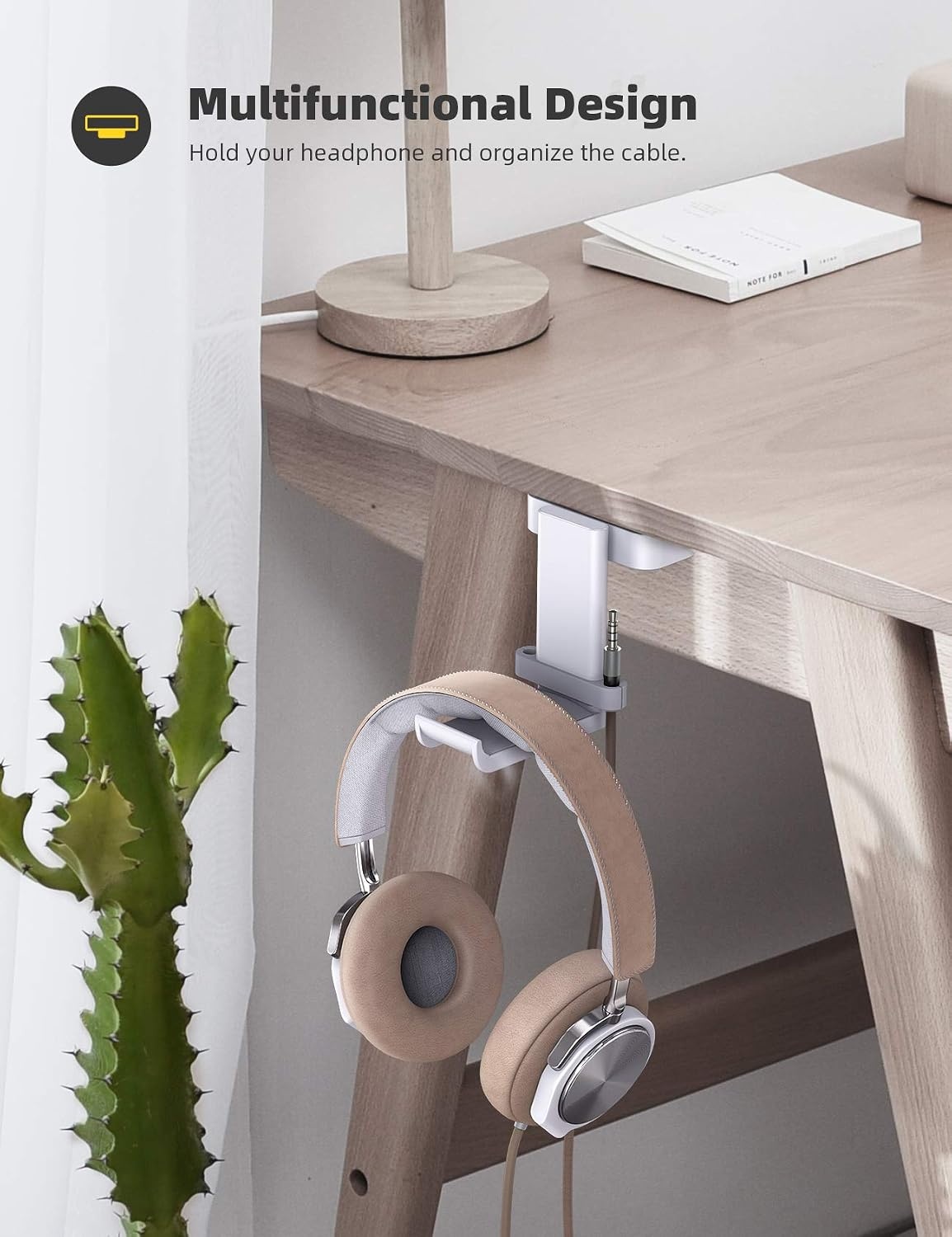 image:imageLamicall Headphone Stand Adhesive Rotatable Headset Earphone Hanger Hook 360 Rotation Earphone Holder Cable Organizer Headphone Stand for All Headset Gaming HyperX Razer Sony Senn heiserWhite