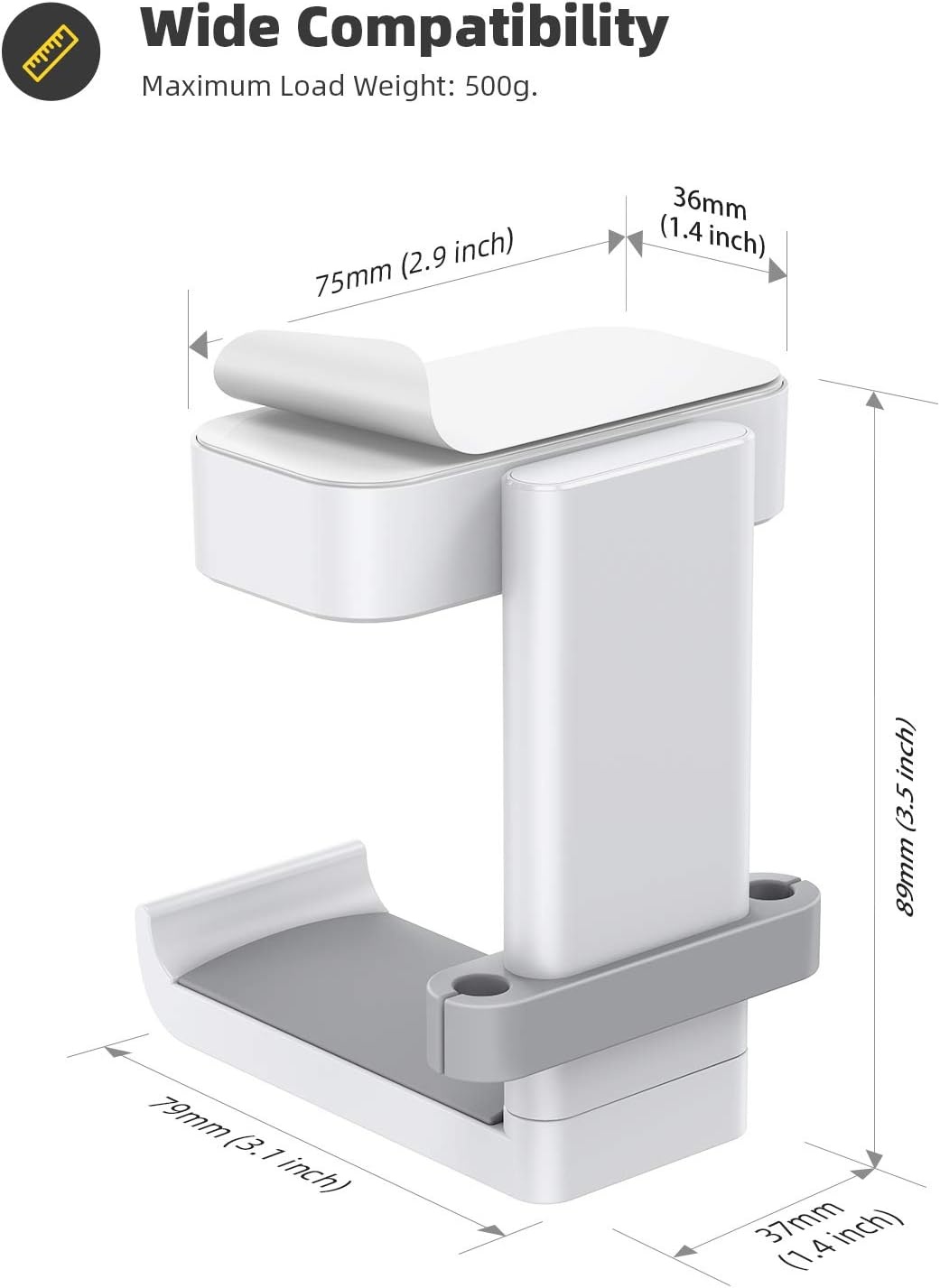 image:imageLamicall Headphone Stand Adhesive Rotatable Headset Earphone Hanger Hook 360 Rotation Earphone Holder Cable Organizer Headphone Stand for All Headset Gaming HyperX Razer Sony Senn heiserWhite