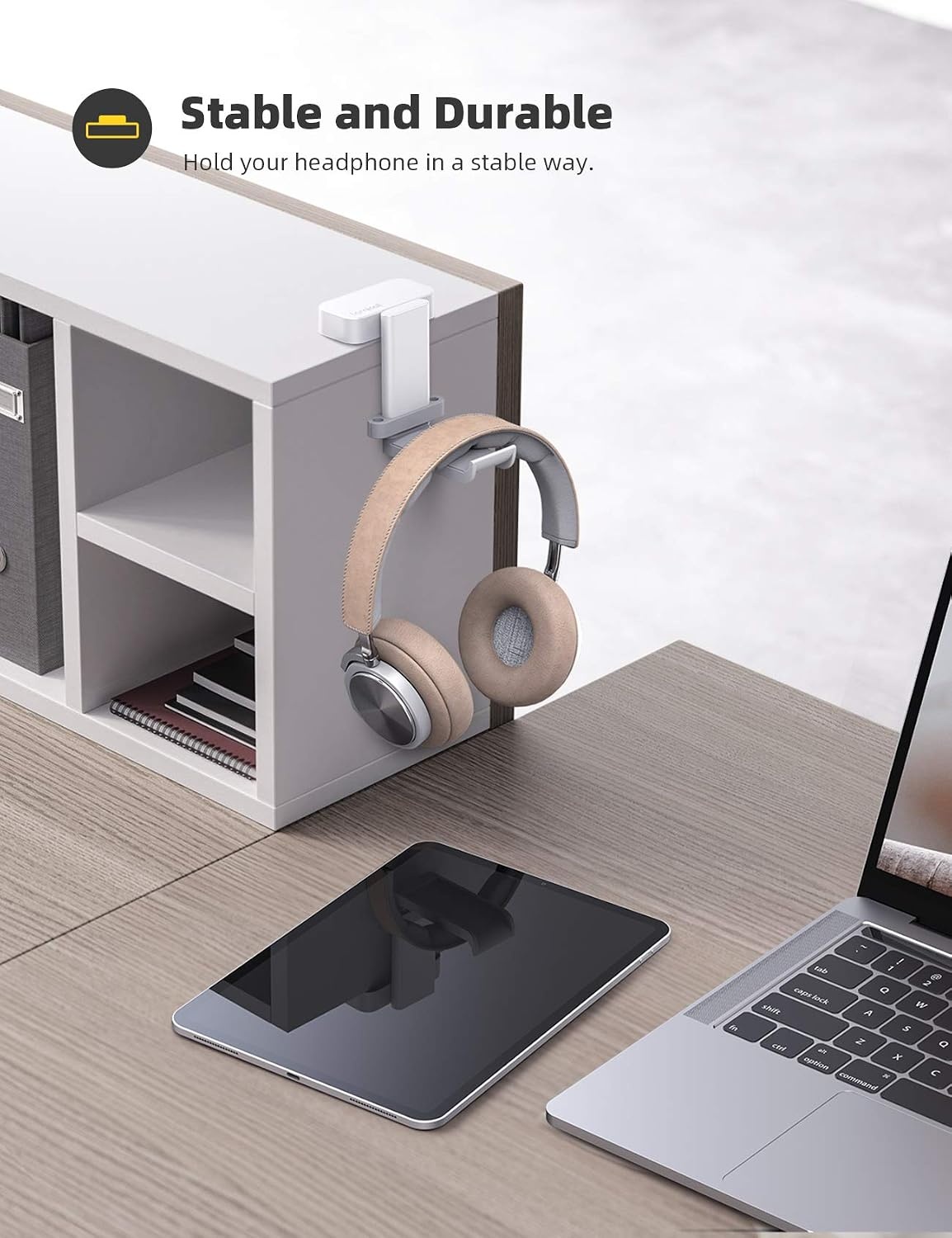 image:imageLamicall Headphone Stand Adhesive Rotatable Headset Earphone Hanger Hook 360 Rotation Earphone Holder Cable Organizer Headphone Stand for All Headset Gaming HyperX Razer Sony Senn heiserWhite