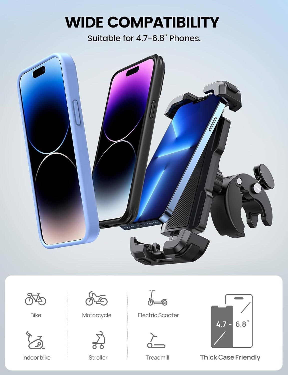 image:imageLamicall Motorcycle Bike Phone Holder with Upgrade Quick Install Bar Clip Metal Lock Bicycle Phone Mount Scooter Phone Holder Cell Phone Clamp for iPhone Galaxy 4768 Phones BlackBlack