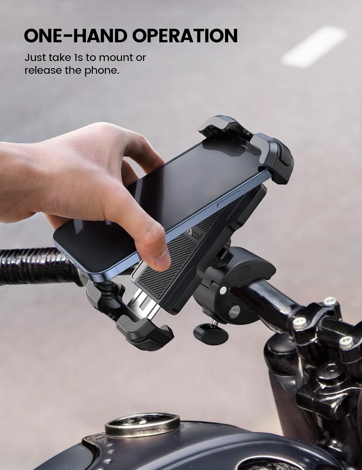 image:imageLamicall Motorcycle Bike Phone Holder with Upgrade Quick Install Bar Clip Metal Lock Bicycle Phone Mount Scooter Phone Holder Cell Phone Clamp for iPhone Galaxy 4768 Phones BlackBlack