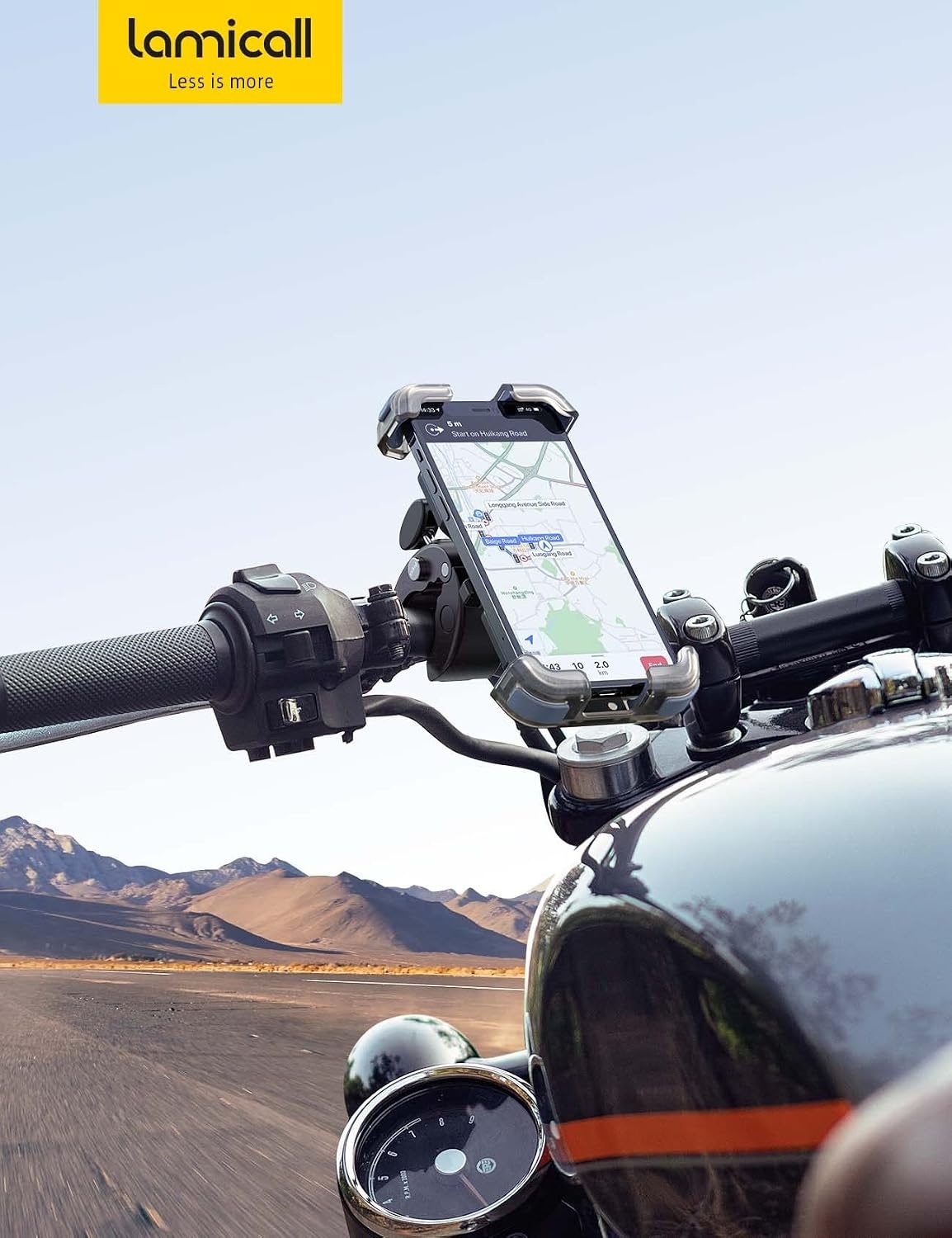 image:imageLamicall Motorcycle Bike Phone Holder with Upgrade Quick Install Bar Clip Metal Lock Bicycle Phone Mount Scooter Phone Holder Cell Phone Clamp for iPhone Galaxy 4768 Phones BlackTransparent