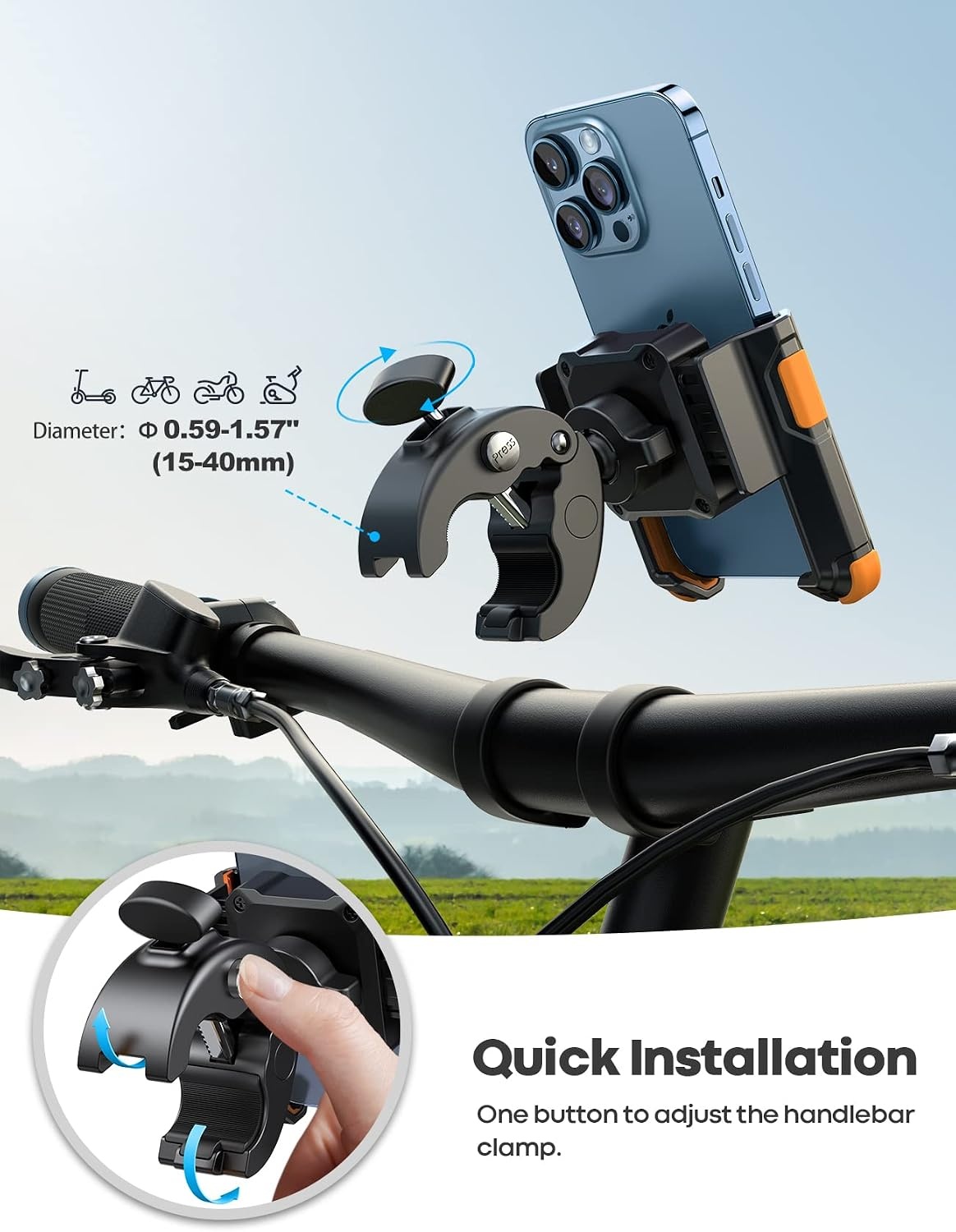 image:imageLamicall Motorcycle Bike Phone Mount 1s Lock Bike Phone Holder Camera Friendly Bicycle Phone Clip Scooter Accessories Gifts for iPhone Pro Max Galaxy S25 Ultra 477 PhonesOrange