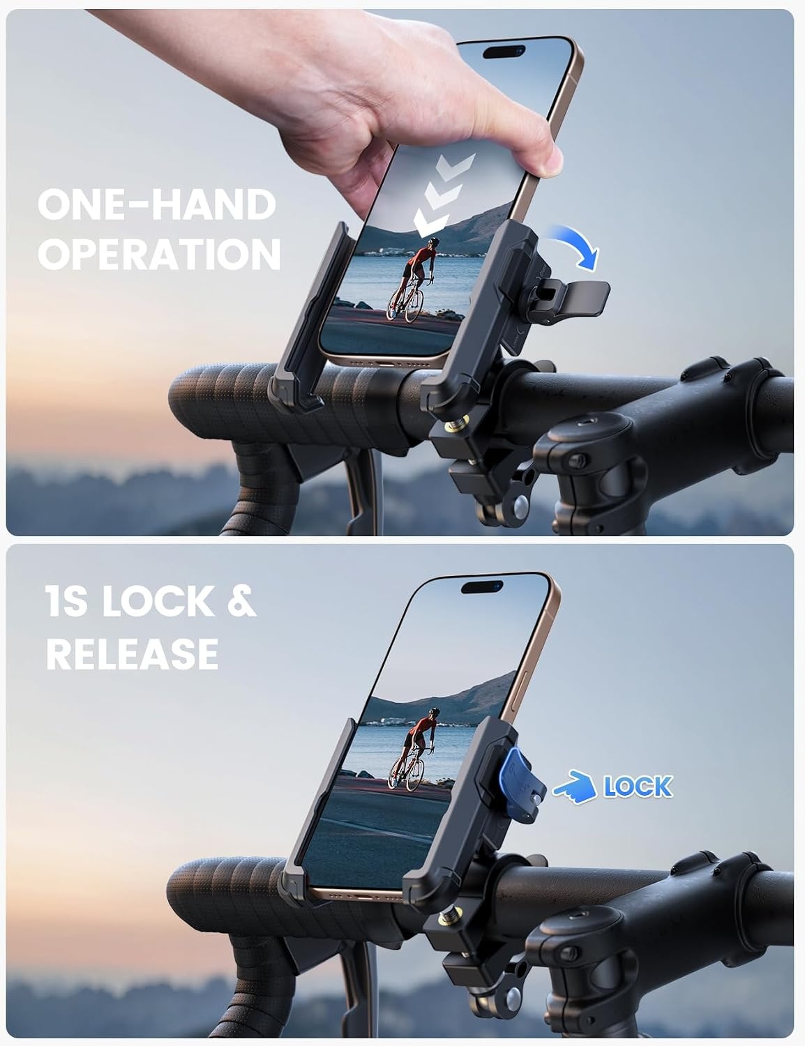 image:imageLamicall Motorcycle Bike Phone Mount 1s Lock Bike Phone Holder No Block Camera Bicycle Cell Phone Holder Clamp Scooter Bar Clip Gifts for iPhone Pro Max Galaxy S25 Ultra 477 PhonesBlack