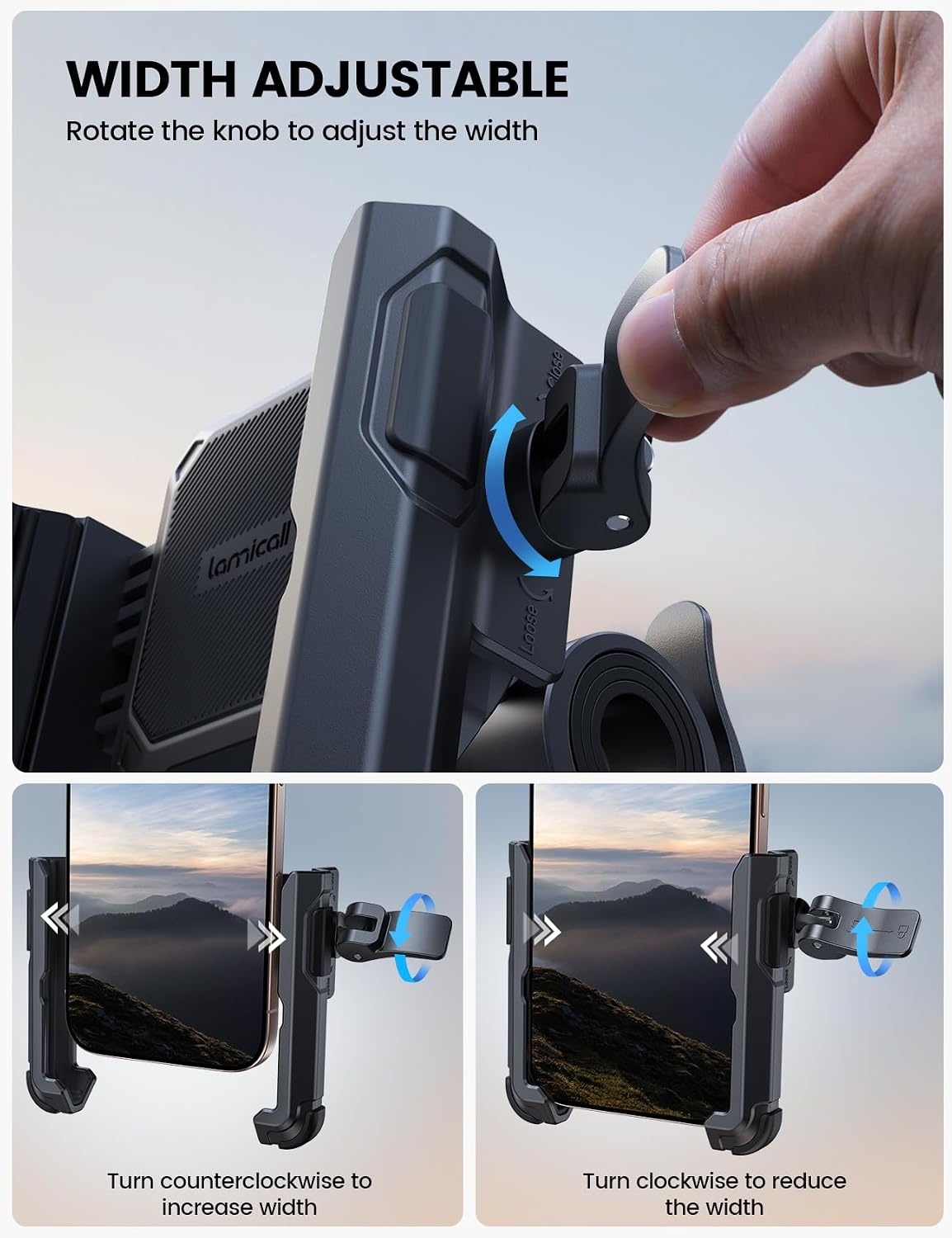 image:imageLamicall Motorcycle Bike Phone Mount 1s Lock Bike Phone Holder No Block Camera Bicycle Cell Phone Holder Clamp Scooter Bar Clip Gifts for iPhone Pro Max Galaxy S25 Ultra 477 PhonesBlack