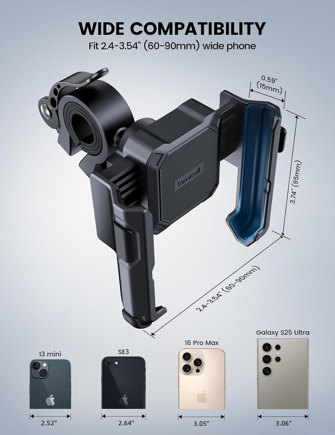 image:imageLamicall Motorcycle Bike Phone Mount 1s Lock Bike Phone Holder No Block Camera Bicycle Cell Phone Holder Clamp Scooter Bar Clip Gifts for iPhone Pro Max Galaxy S25 Ultra 477 PhonesBlack