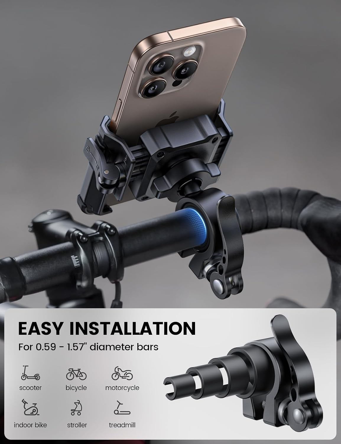 image:imageLamicall Motorcycle Bike Phone Mount 1s Lock Bike Phone Holder No Block Camera Bicycle Cell Phone Holder Clamp Scooter Bar Clip Gifts for iPhone Pro Max Galaxy S25 Ultra 477 PhonesBlack