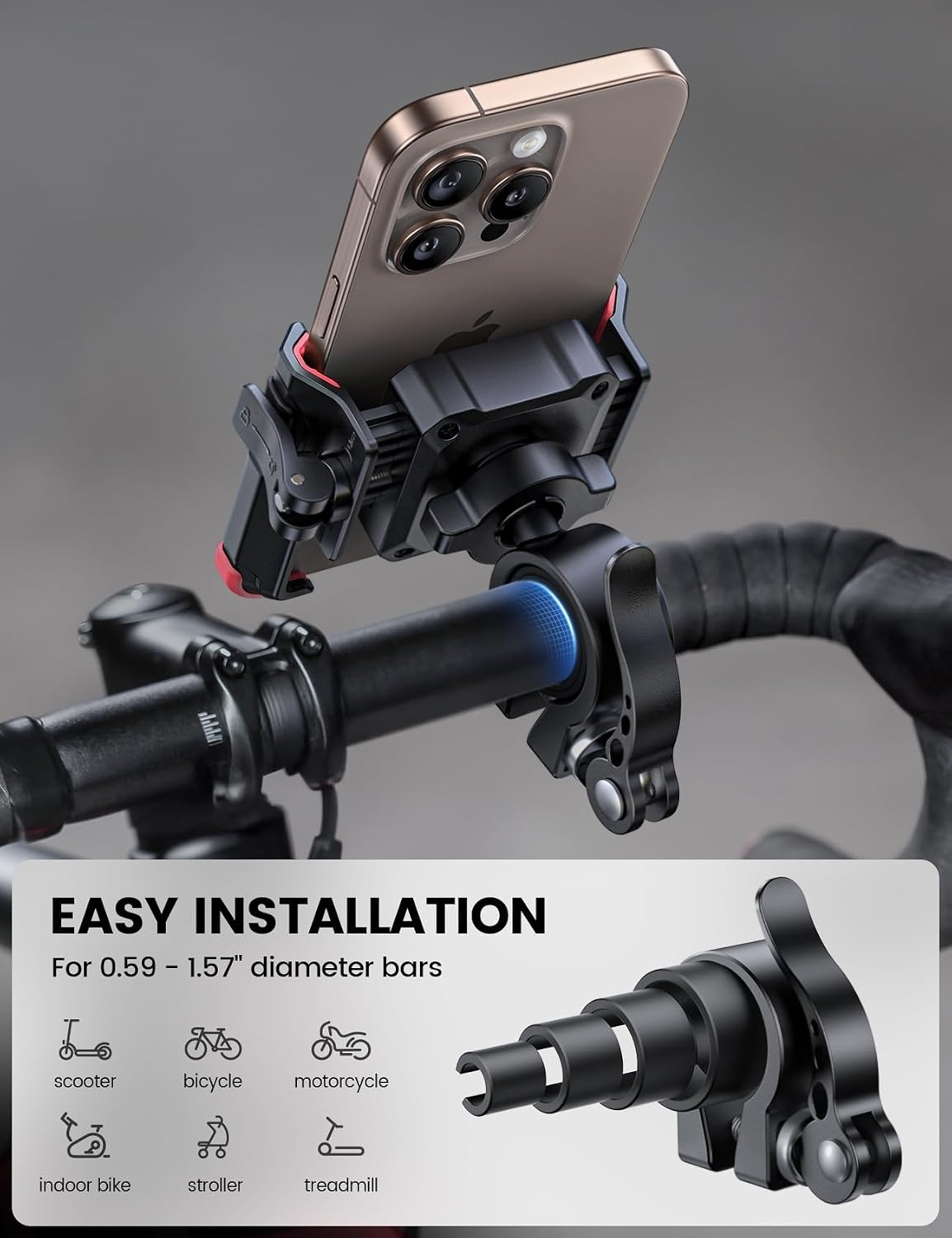 image:imageLamicall Motorcycle Bike Phone Mount 1s Lock Bike Phone Holder No Block Camera Bicycle Cell Phone Holder Clamp Scooter Bar Clip Gifts for iPhone Pro Max Galaxy S25 Ultra 477 PhonesRed