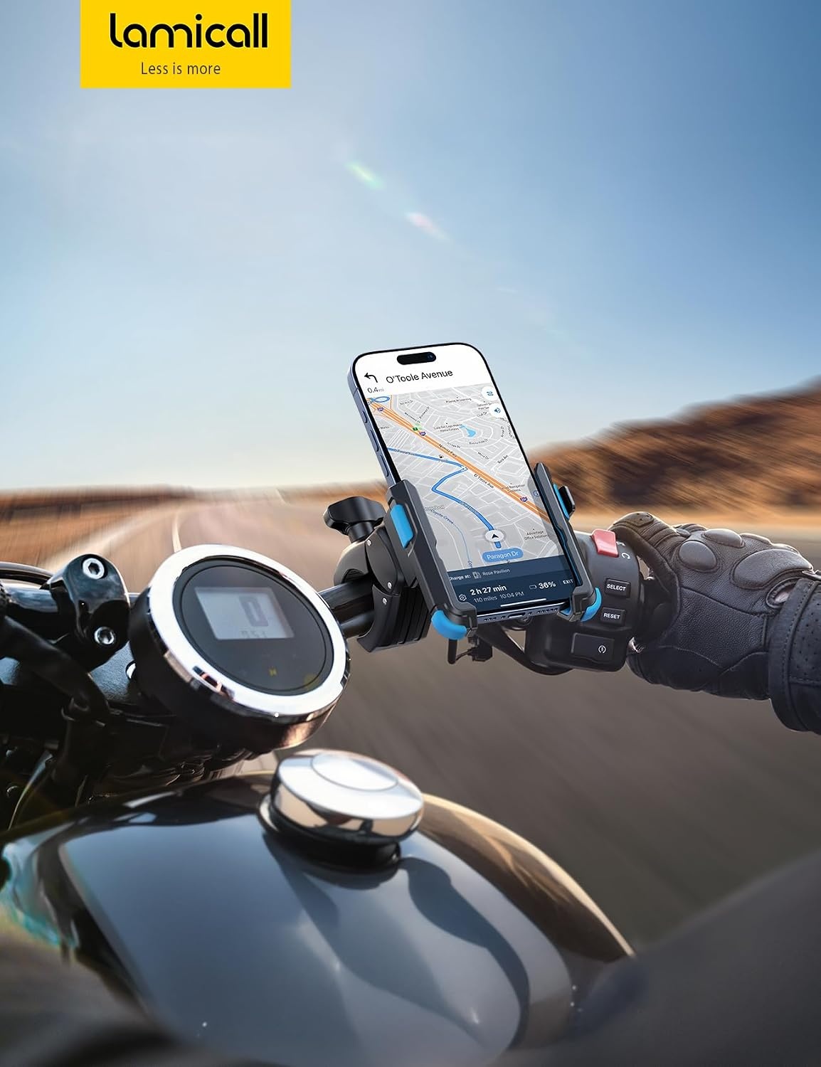 image:imageLamicall Motorcycle Bike Phone Mount 1s Quick Release Bike Phone Holder Camera Friendly Bicycle Cell Phone Holder Clip Scooter Handlebar Clamp for iPhone Pro Max Galaxy 477 Phones BlueBlue