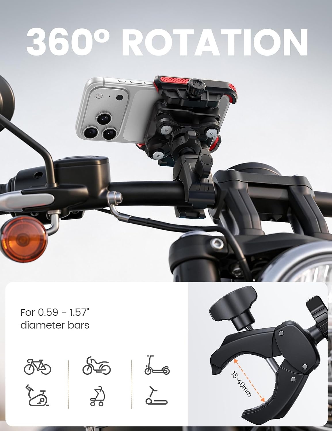 image:imageLamicall Motorcycle Bike Phone Mount with Upgrade Vibration Dampener Camera Friendly for 672 Phones Bike Phone Holder Handlebar Clamp Bicycle Cell Phone Mount iPhone GalaxyRed