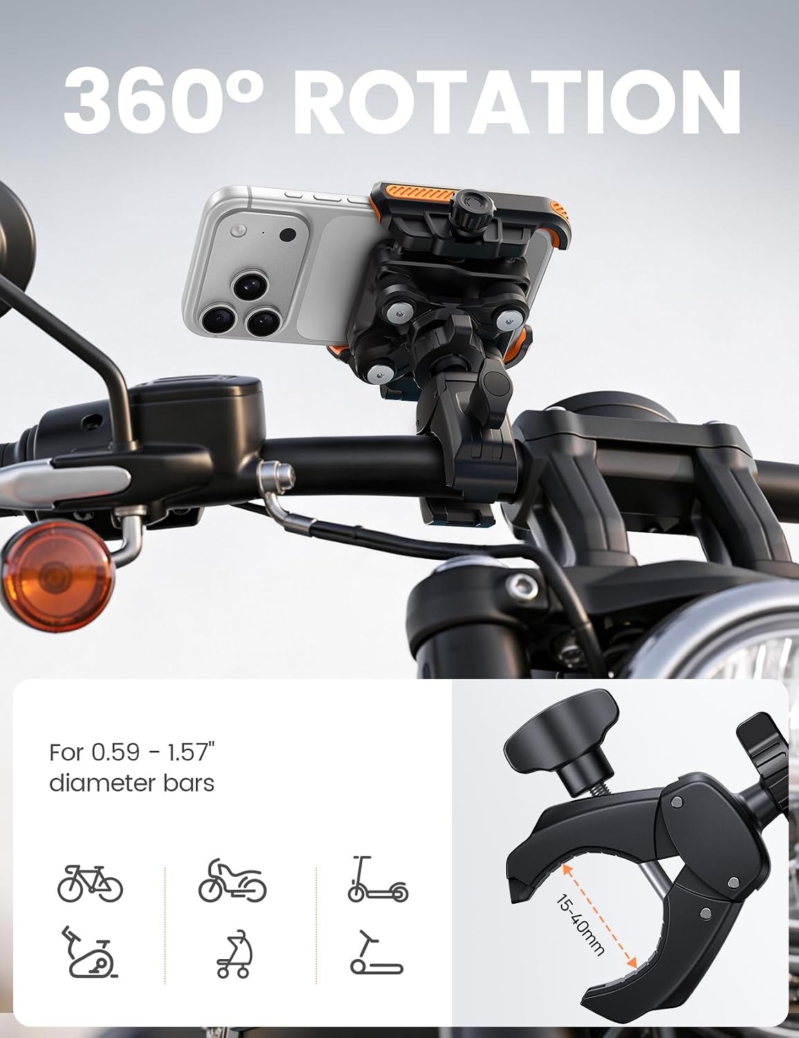 image:imageLamicall Motorcycle Bike Phone Mount with Upgrade Vibration Dampener Camera Friendly for 672 Phones Bike Phone Holder Handlebar Clamp Bicycle Cell Phone Mount iPhone GalaxyOrange