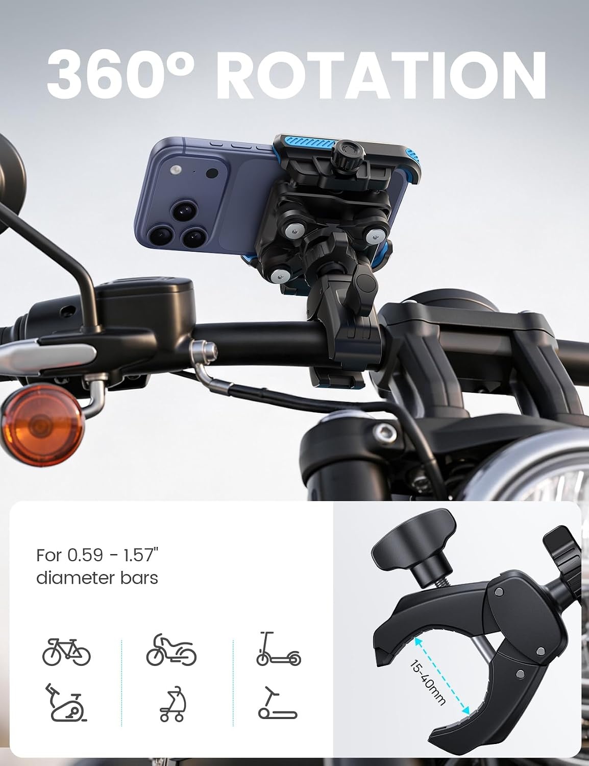 image:imageLamicall Motorcycle Bike Phone Mount with Upgrade Vibration Dampener Camera Friendly for 672 Phones Bike Phone Holder Handlebar Clamp Bicycle Cell Phone Mount iPhone GalaxyBlue