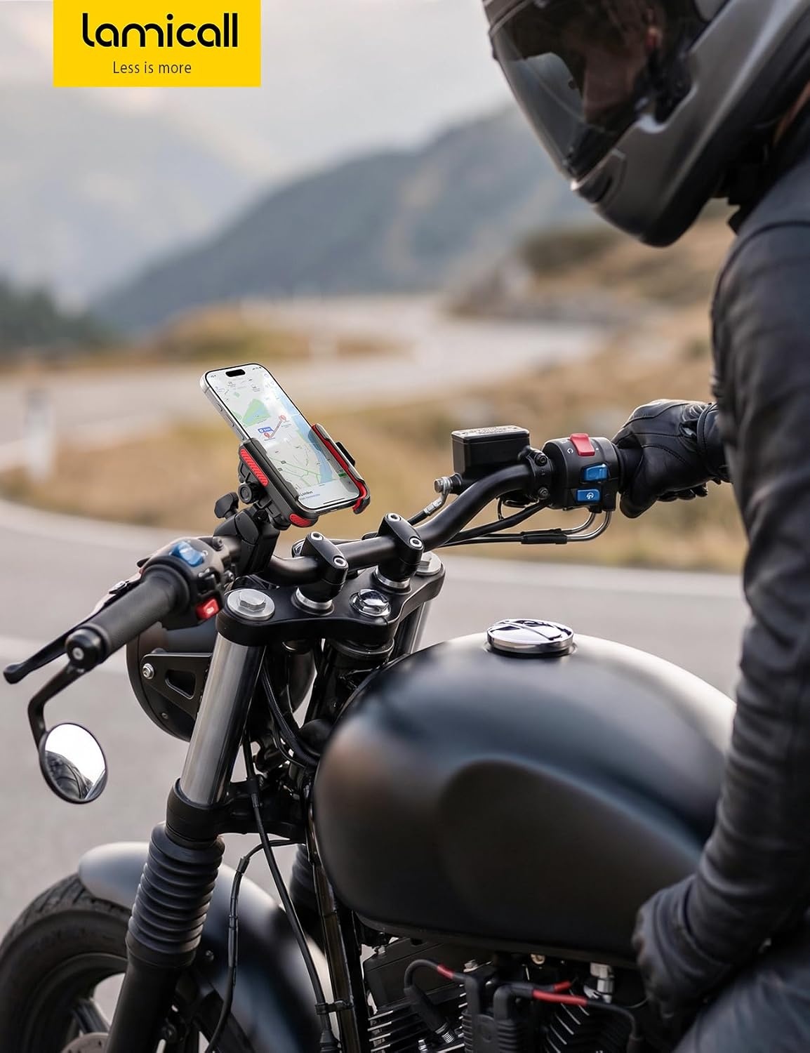 image:imageLamicall Motorcycle Bike Phone Mount with Upgrade Vibration Dampener Camera Friendly for 672 Phones Bike Phone Holder Handlebar Clamp Bicycle Cell Phone Mount iPhone GalaxyRed