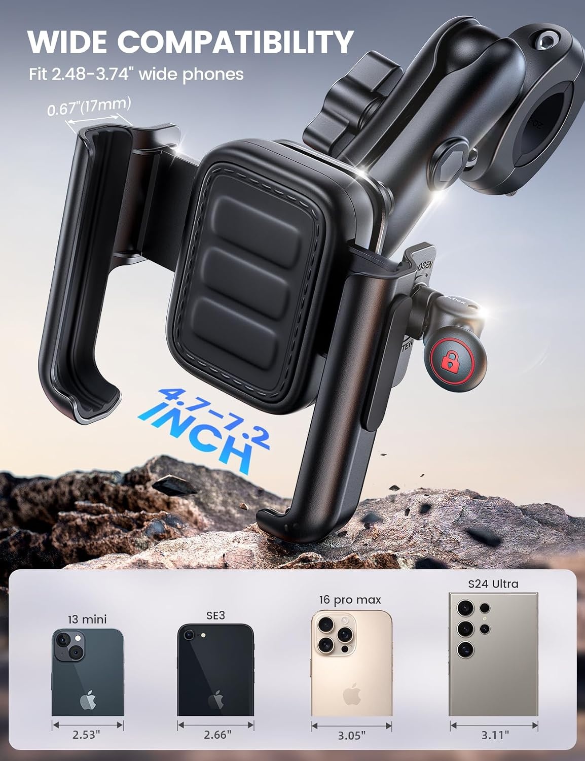 image:imageLamicall Motorcycle Phone Mount Holder All Metal Anti Shake 1s Lock Bike Phone Holder Handlebar Clamp Bicycle Cell Phone Mount for iPhone 17 Pro Max Galaxy 4772 Phones BlackBlack