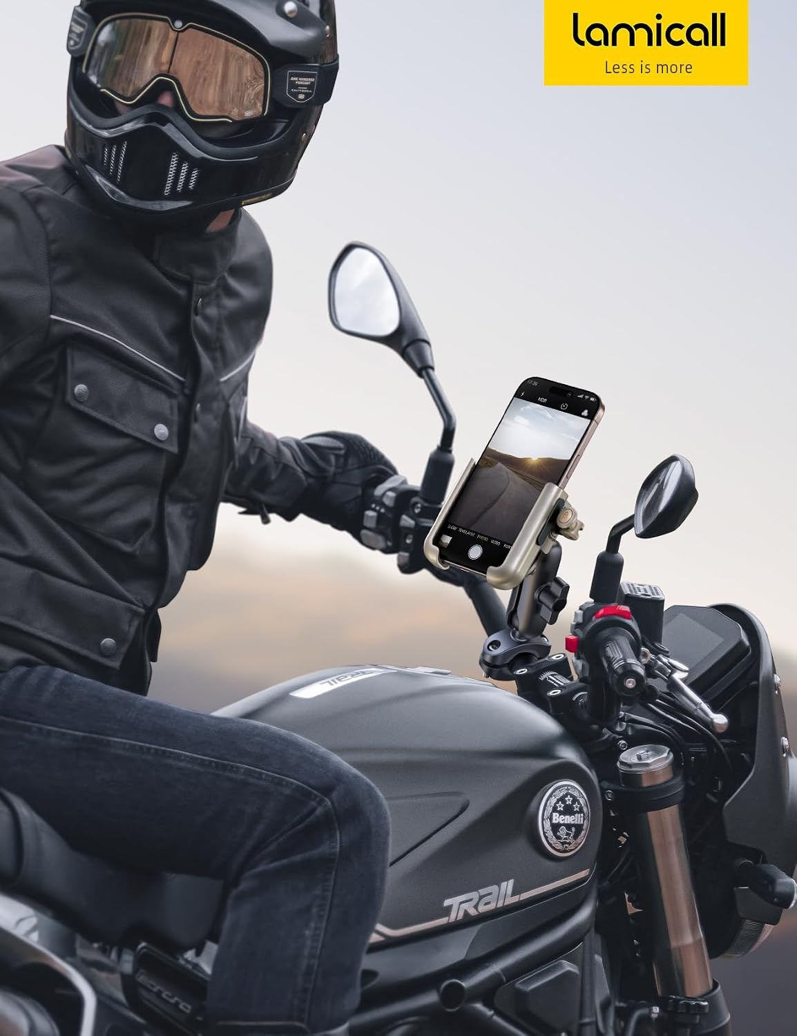 image:imageLamicall Motorcycle Phone Mount Holder All Metal Anti Shake 1s Lock Bike Phone Holder Handlebar Clamp Bicycle Cell Phone Mount for iPhone 17 Pro Max Galaxy 4772 Phones BlackGold