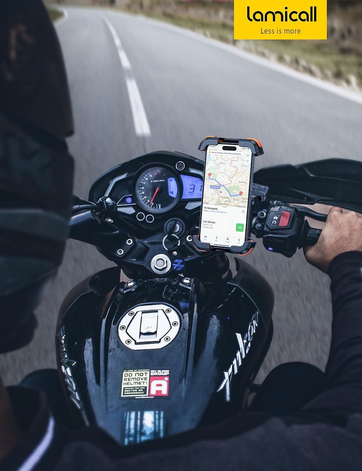 image:imageLamicall Motorcycle Phone Mount Holder with Dual Vibration Dampener Upgrade Handlebar Clip Motorcycle Cell Phone Holder Bike Phone Mount for iPhone Pro Max 4767 Phones BlackOrange