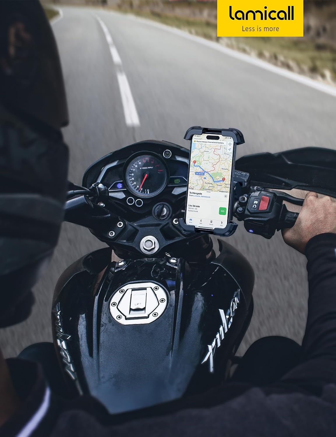 image:imageLamicall Motorcycle Phone Mount Holder with Dual Vibration Dampener Upgrade Handlebar Clip Motorcycle Cell Phone Holder Bike Phone Mount for iPhone Pro Max 4767 Phones BlackBlue