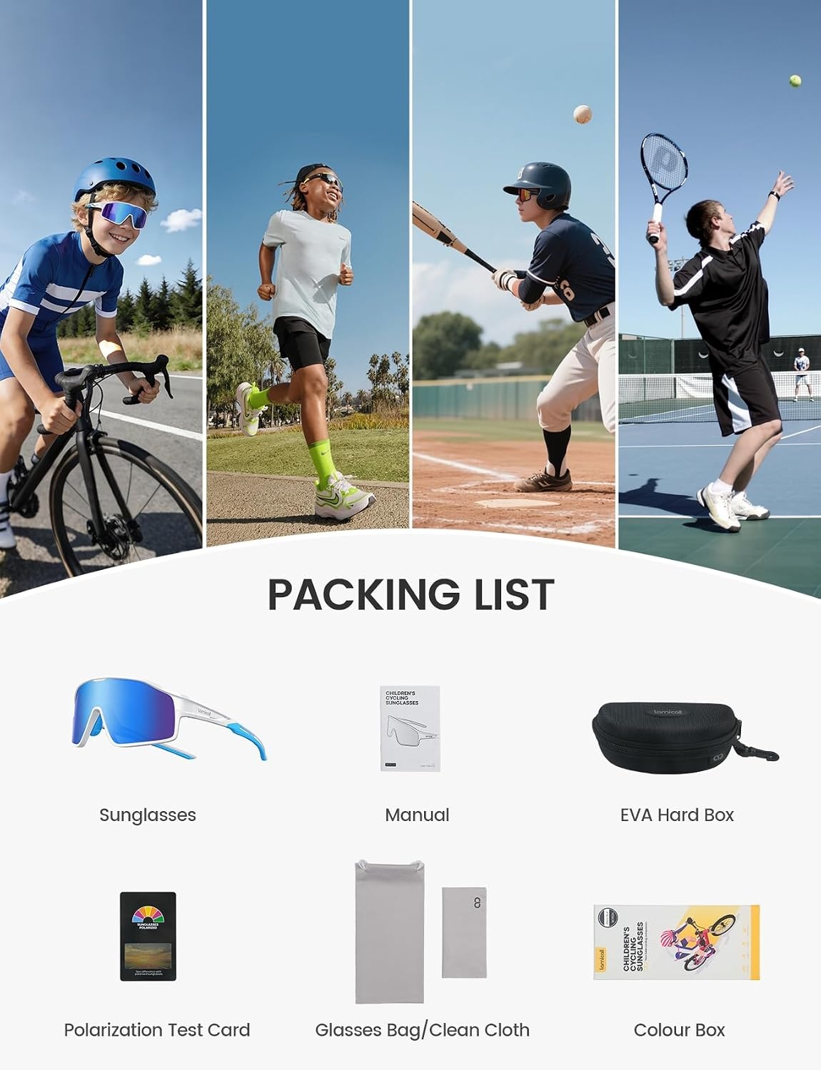 image:imageLamicall Polarized Kids Baseball Sunglasses for Age 610 UV400 Protection Sports Cycling Sun Glasses for Boys GirlsWhite Frameblue Lens