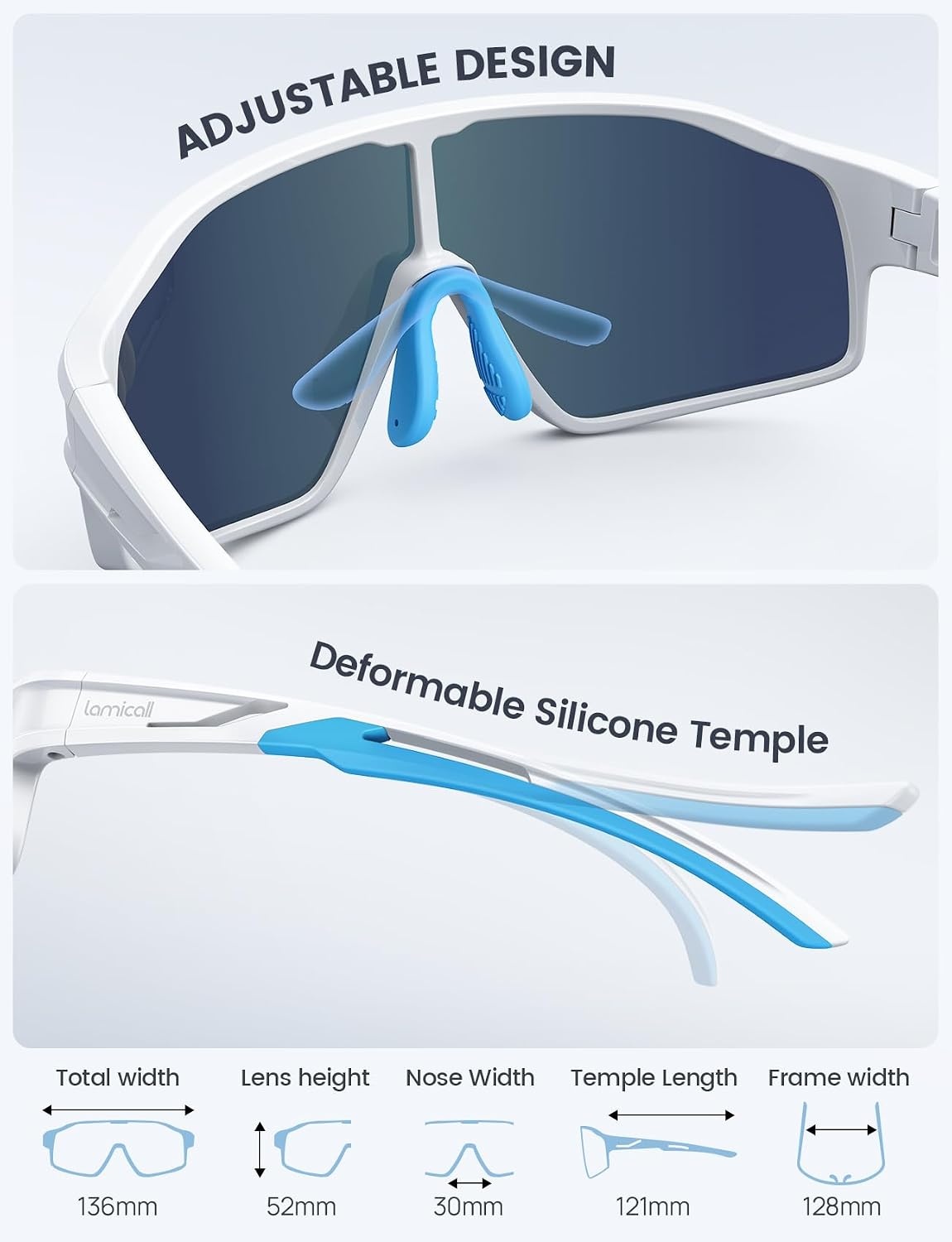 image:imageLamicall Polarized Kids Baseball Sunglasses for Age 610 UV400 Protection Sports Cycling Sun Glasses for Boys GirlsWhite Frameblue Lens