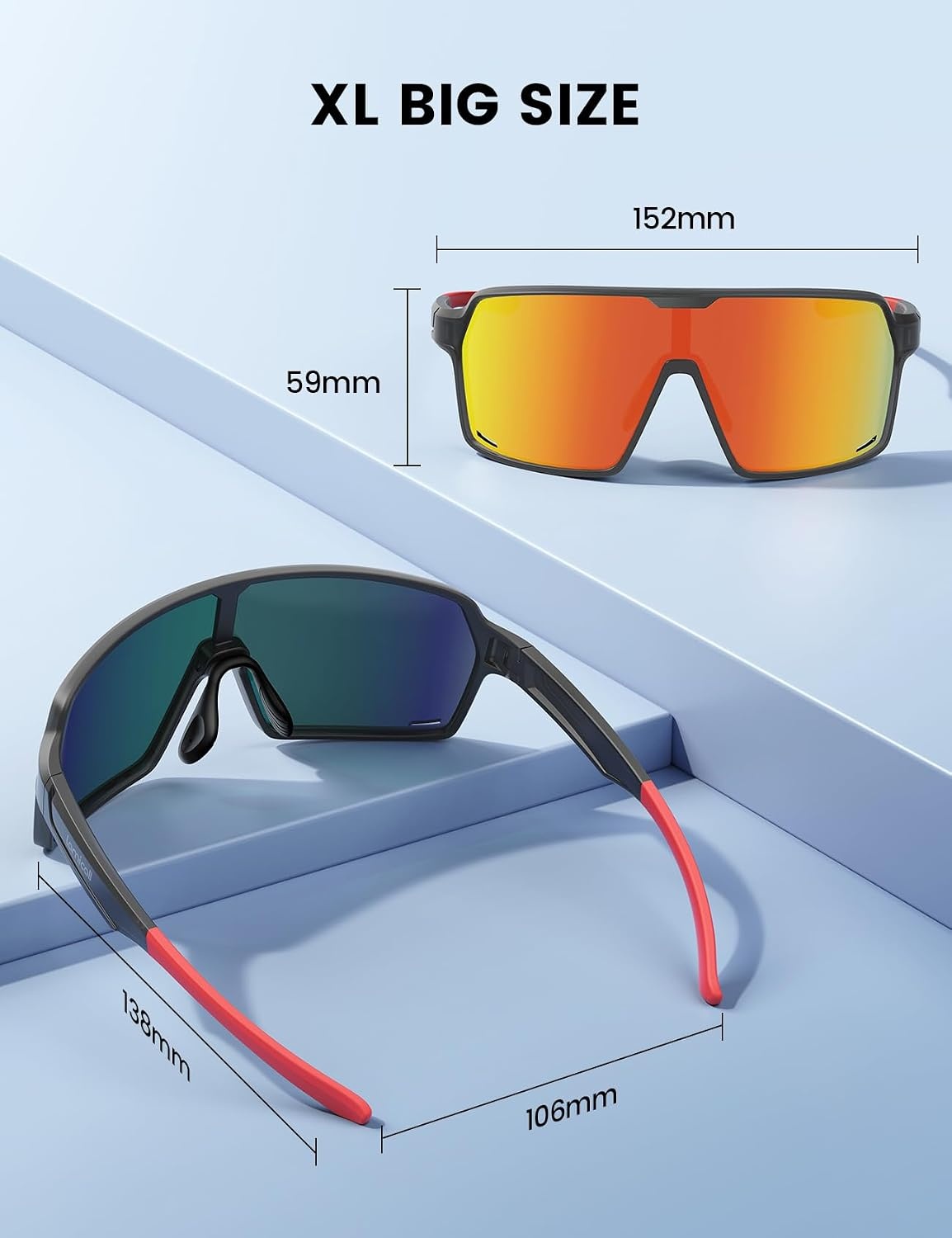 image:imageLamicall XL Size Polarized Sports Sunglasses for Men Women Large UV400 Protection Sun Glasses Running Cycling BaseballBlack Framered Lens