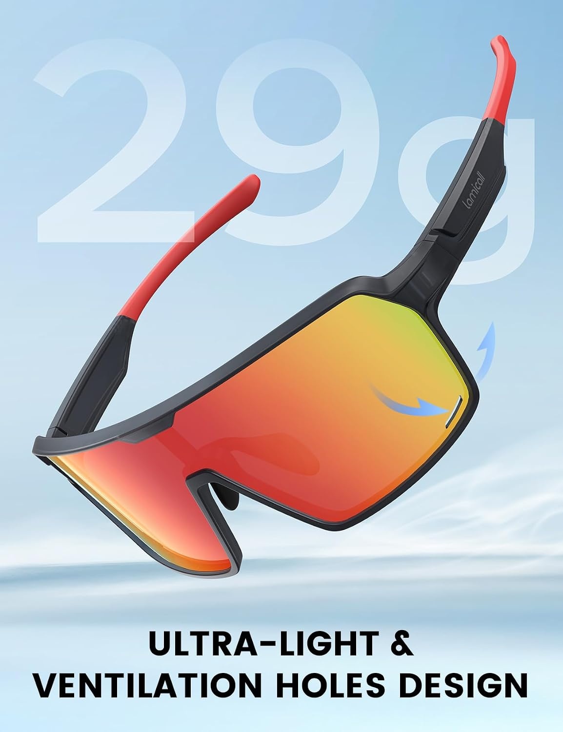 image:imageLamicall XL Size Polarized Sports Sunglasses for Men Women Large UV400 Protection Sun Glasses Running Cycling BaseballBlack Framered Lens