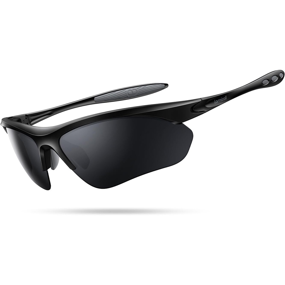 image:imageLamicall 22g Polarized Sports Sunglasses for Men Women UV400 Protection Sun Glasses for Running Cycling Baseball DrivingBlack Framegray Lens