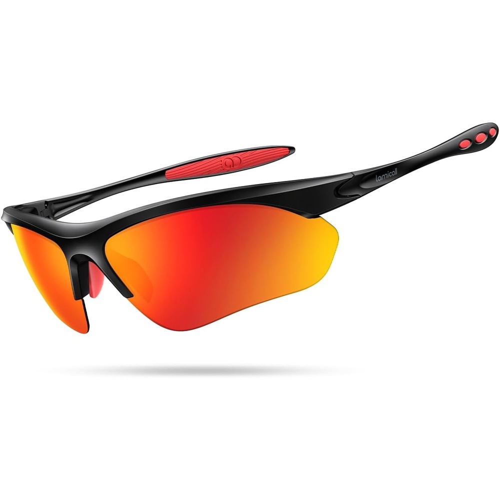 image:imageLamicall 22g Polarized Sports Sunglasses for Men Women UV400 Protection Sun Glasses for Running Cycling Baseball DrivingBlack Framered Lens