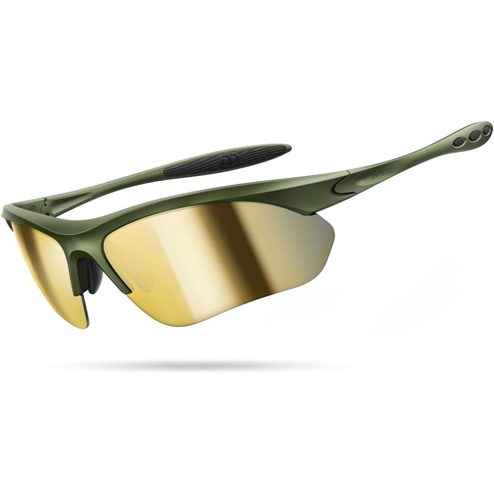 image:imageLamicall 22g Polarized Sports Sunglasses for Men Women UV400 Protection Sun Glasses for Running Cycling Baseball DrivingGreen Framegold Lens