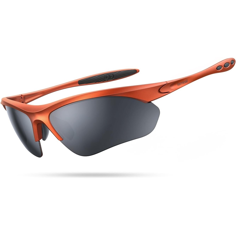image:imageLamicall 22g Polarized Sports Sunglasses for Men Women UV400 Protection Sun Glasses for Running Cycling Baseball DrivingOrange Framesilver Gray Lens
