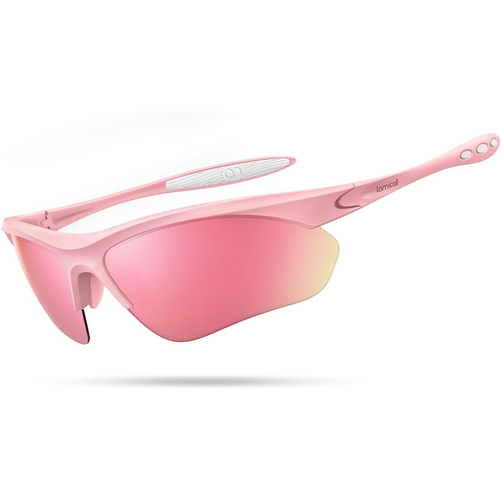 image:imageLamicall 22g Polarized Sports Sunglasses for Men Women UV400 Protection Sun Glasses for Running Cycling Baseball DrivingPink Framepink Lens