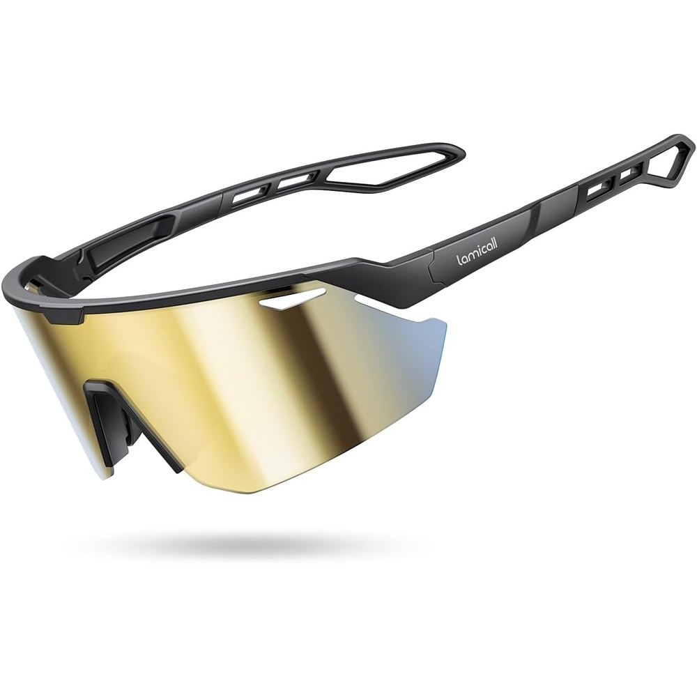 image:imageLamicall 24g Polarized Sports Sunglasses for Men Women  UV400 Protection Sun Glasses for Baseball Running Cycling FishingBlack Framegold Lens