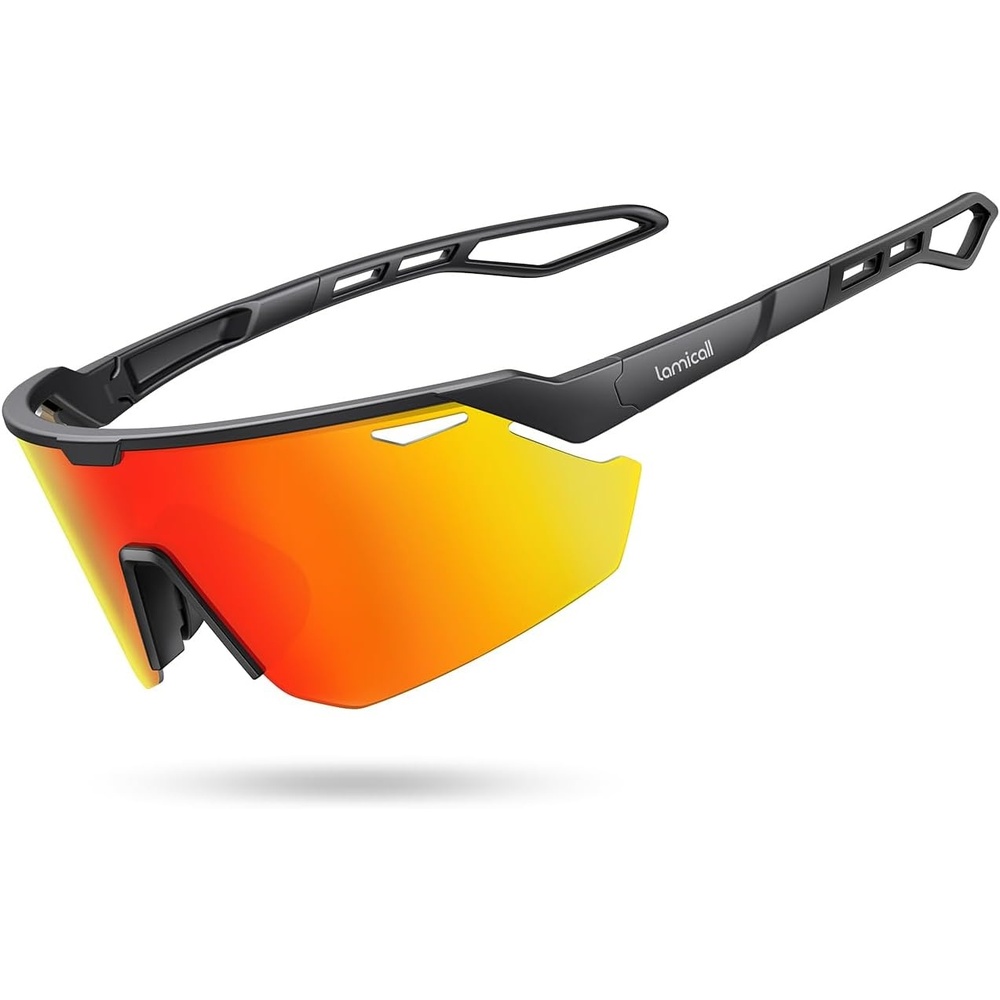 image:imageLamicall 24g Polarized Sports Sunglasses for Men Women  UV400 Protection Sun Glasses for Baseball Running Cycling FishingBlack Frameorange Lens