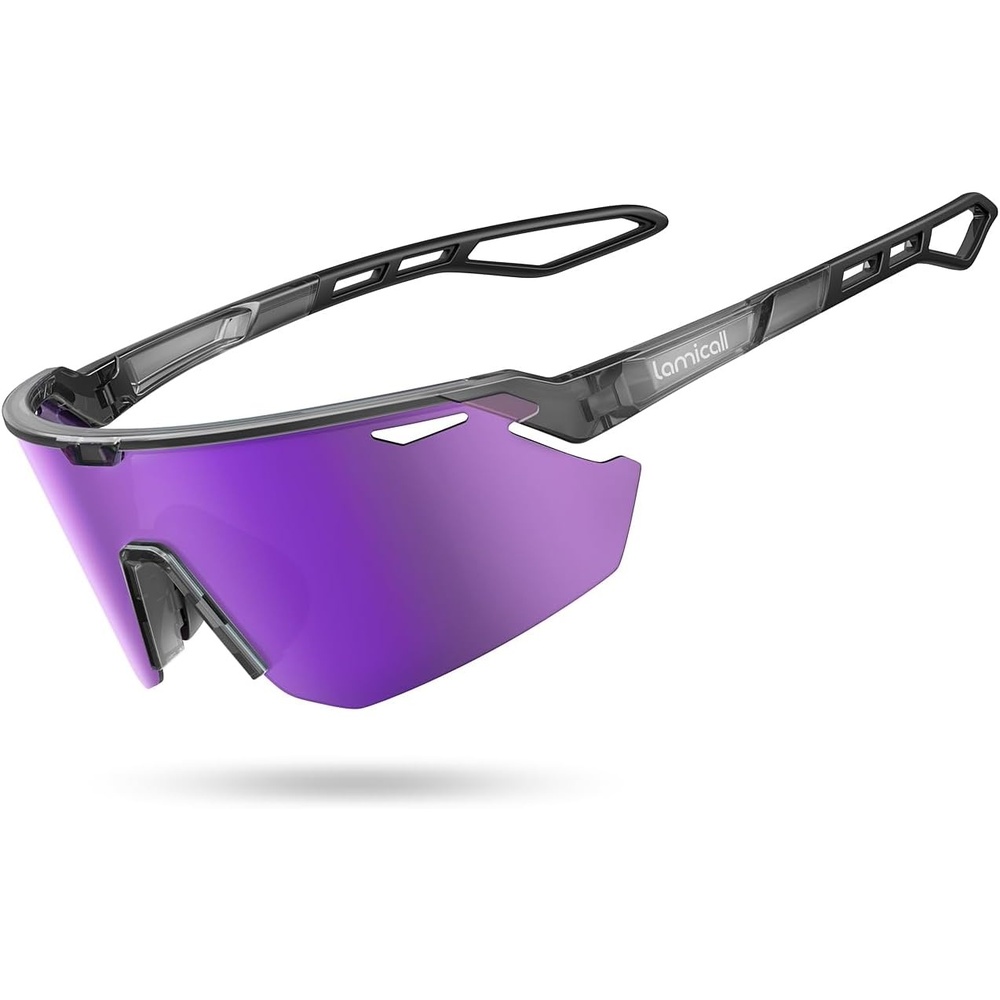 image:imageLamicall 24g Polarized Sports Sunglasses for Men Women  UV400 Protection Sun Glasses for Baseball Running Cycling FishingGray Framepurple Lens