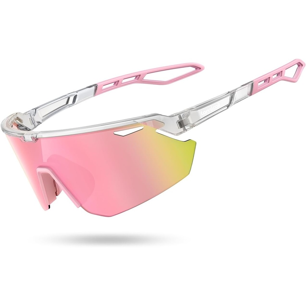 image:imageLamicall 24g Polarized Sports Sunglasses for Men Women UV400 Protection Sun Glasses for Baseball Running Cycling FishingTransparent Framepink Lens