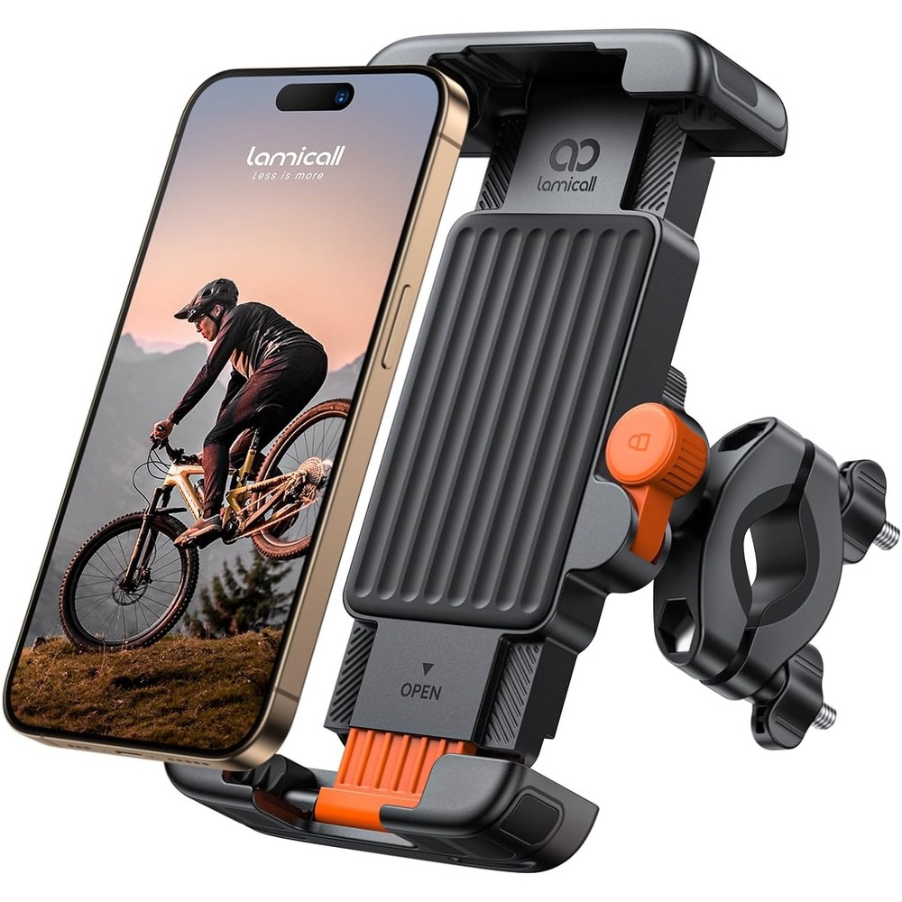 image:imageLamicall Bike Motorcycle Phone Mount Holder 1s Quick Lock Bike Cell Phone Holder Clip Bicycle Scooter Handlebar Clamp for iPhone 17 16 15 Pro Max Galaxy S25 Ultra 672 PhonesOrange