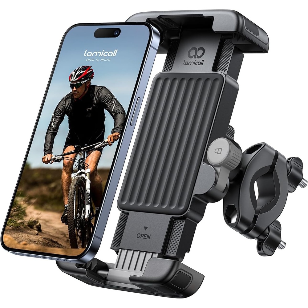 image:imageLamicall Bike Motorcycle Phone Mount Holder 1s Quick Lock Bike Cell Phone Holder Clip Bicycle Scooter Handlebar Clamp for iPhone 17 16 15 Pro Max Galaxy S25 Ultra 672 PhonesGray