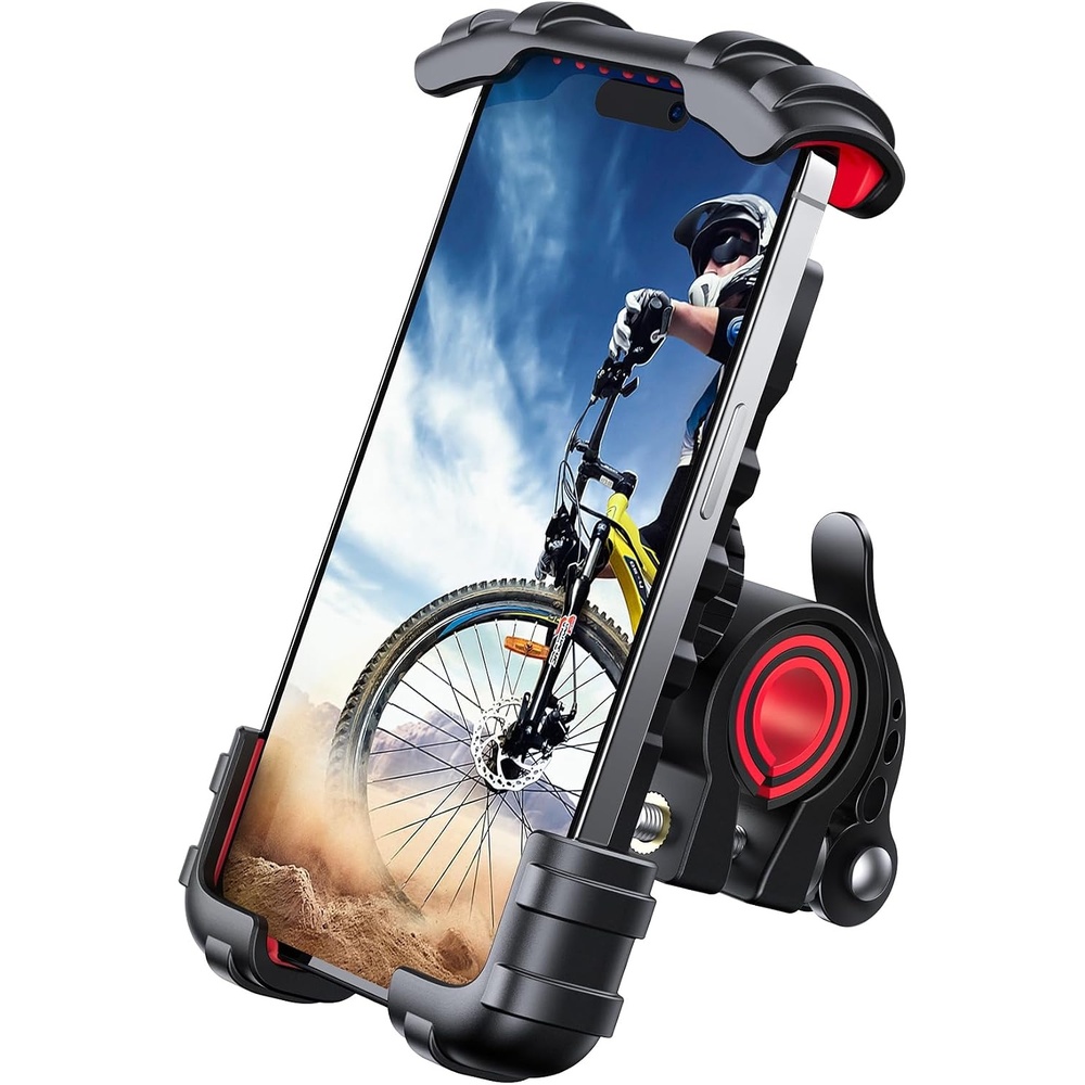 image:imageLamicall Bike Phone Holder Motorcycle Mount OneHand Operation Lockable 360 Rotation Handlebar Clamp for 4768 iPhone 17 Pro Max Air Rubber Protect Road Mountain Bike EBike Scooter HolderRed